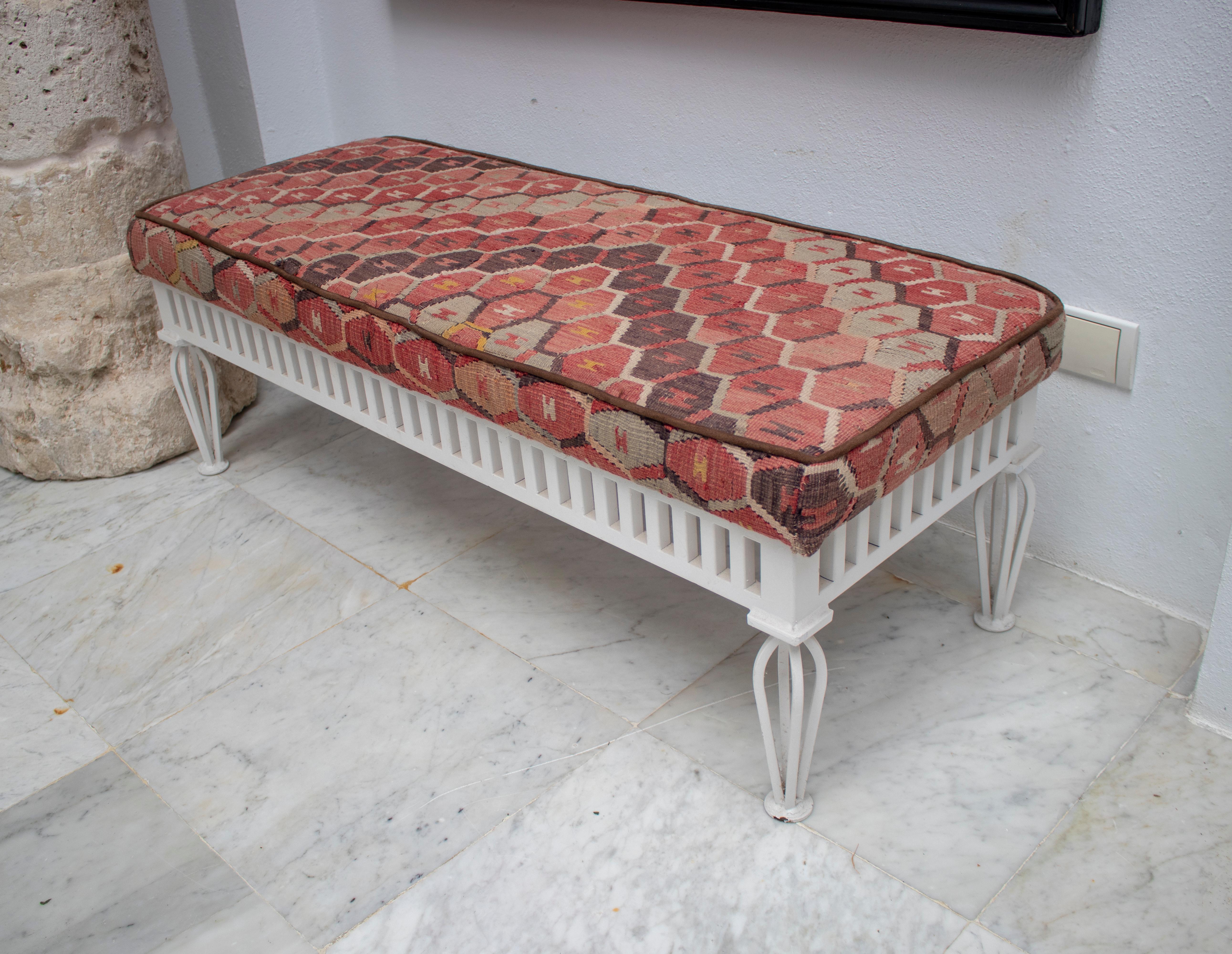 1970s Pair of Kilim Upholstered Iron Benches 3