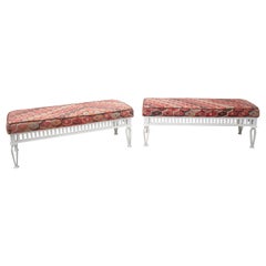 1970s Pair of Kilim Upholstered Iron Benches