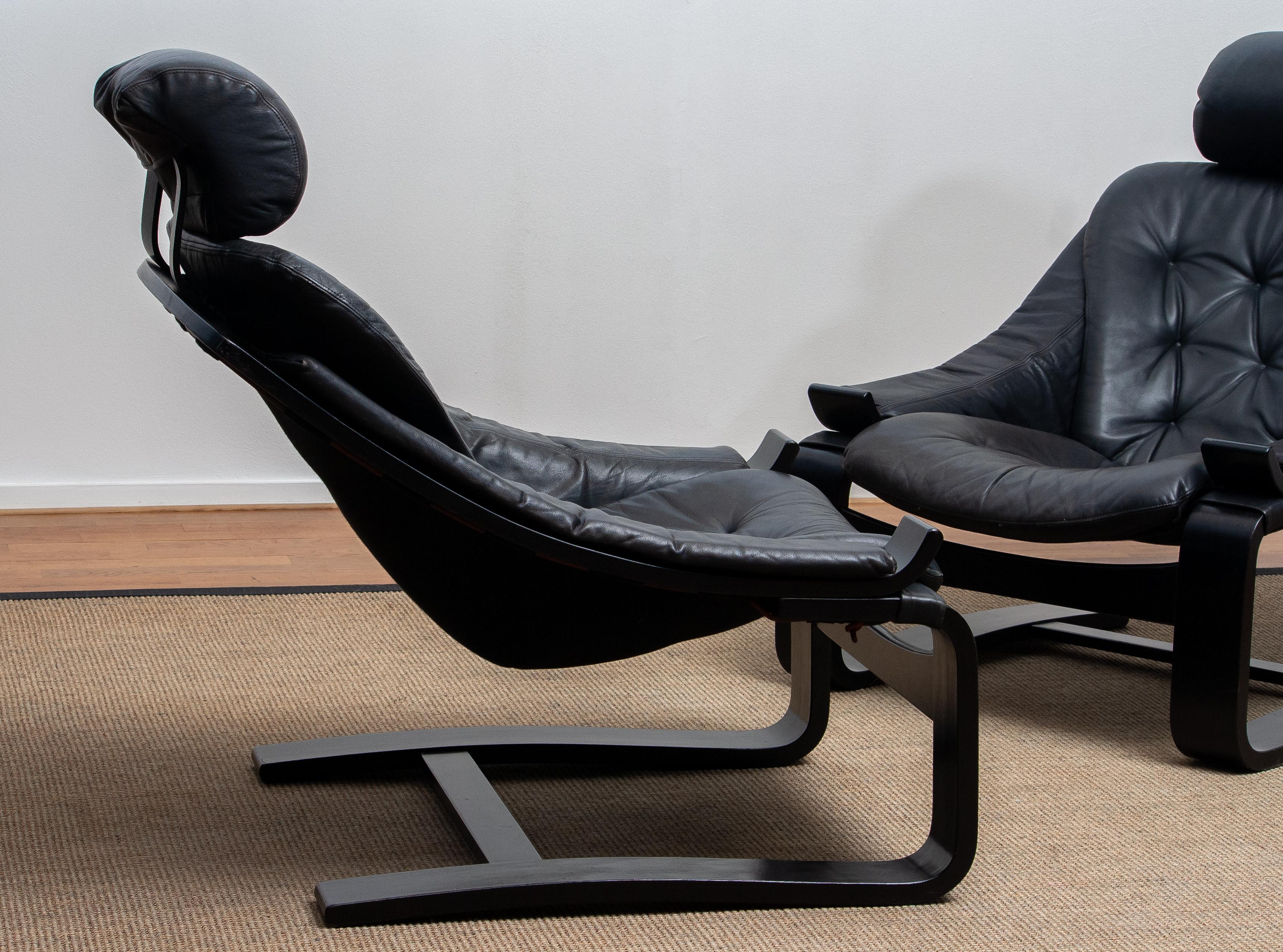 1970s, Pair of Kroken Lounge Chairs by Ake Fribytter for Nelo Sweden in Leather 6