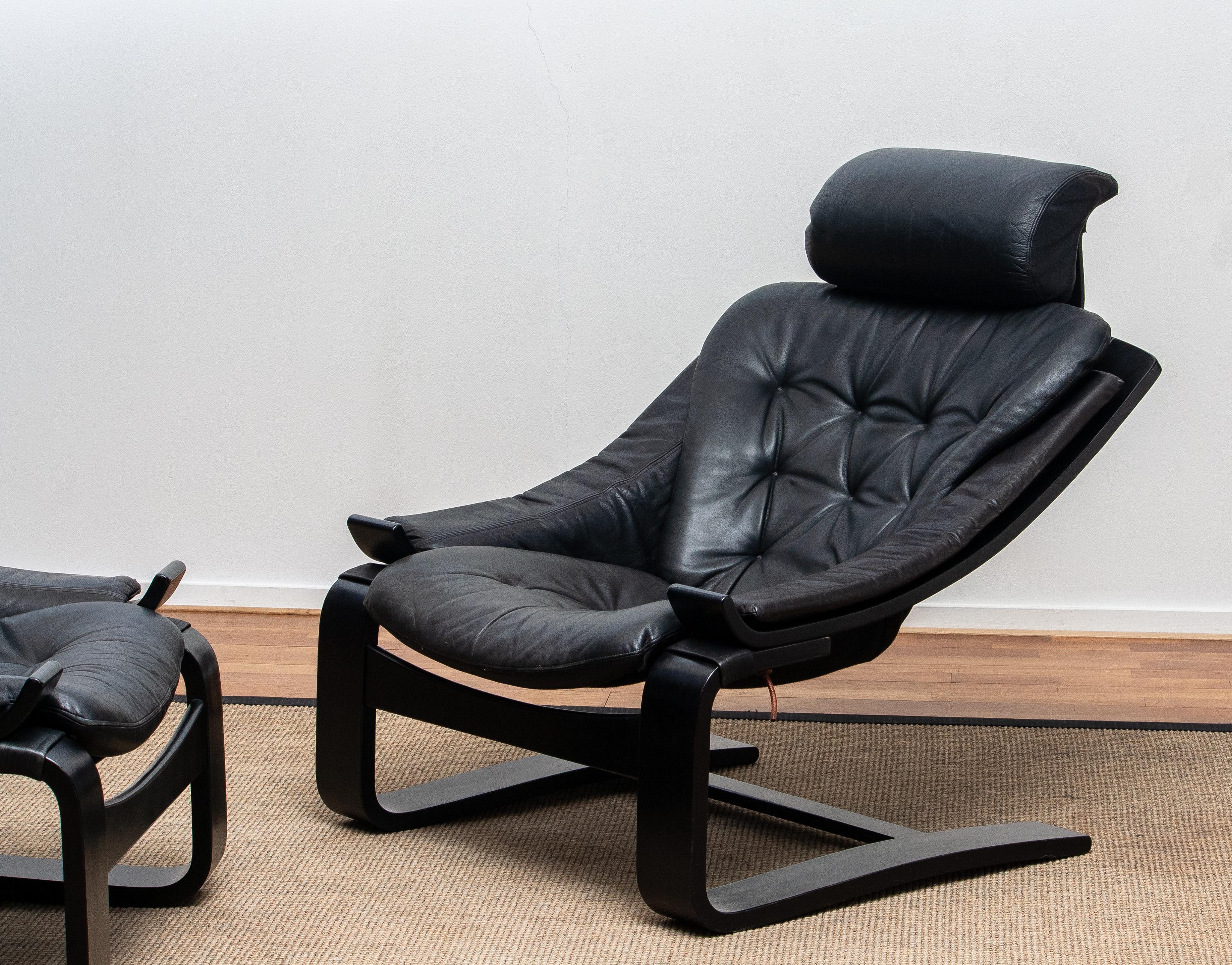 Scandinavian Modern 1970s Pair of Kroken Lounge Chairs by Ake Fribytter for Nelo Sweden in Leather