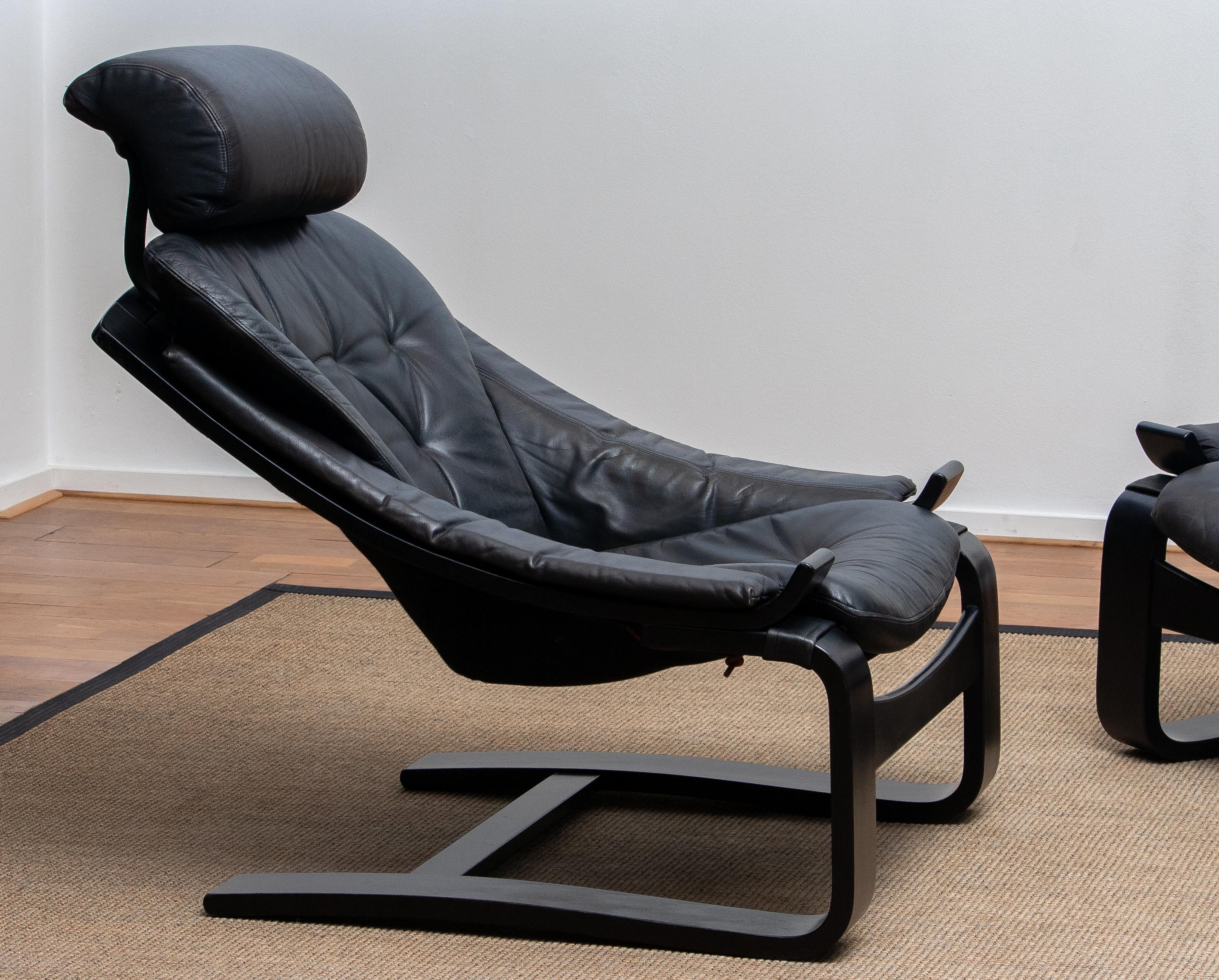 Late 20th Century 1970s Pair of Kroken Lounge Chairs by Ake Fribytter for Nelo Sweden in Leather