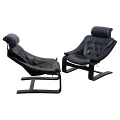 1970s, Pair of Kroken Lounge Chairs by Ake Fribytter for Nelo Sweden in Leather