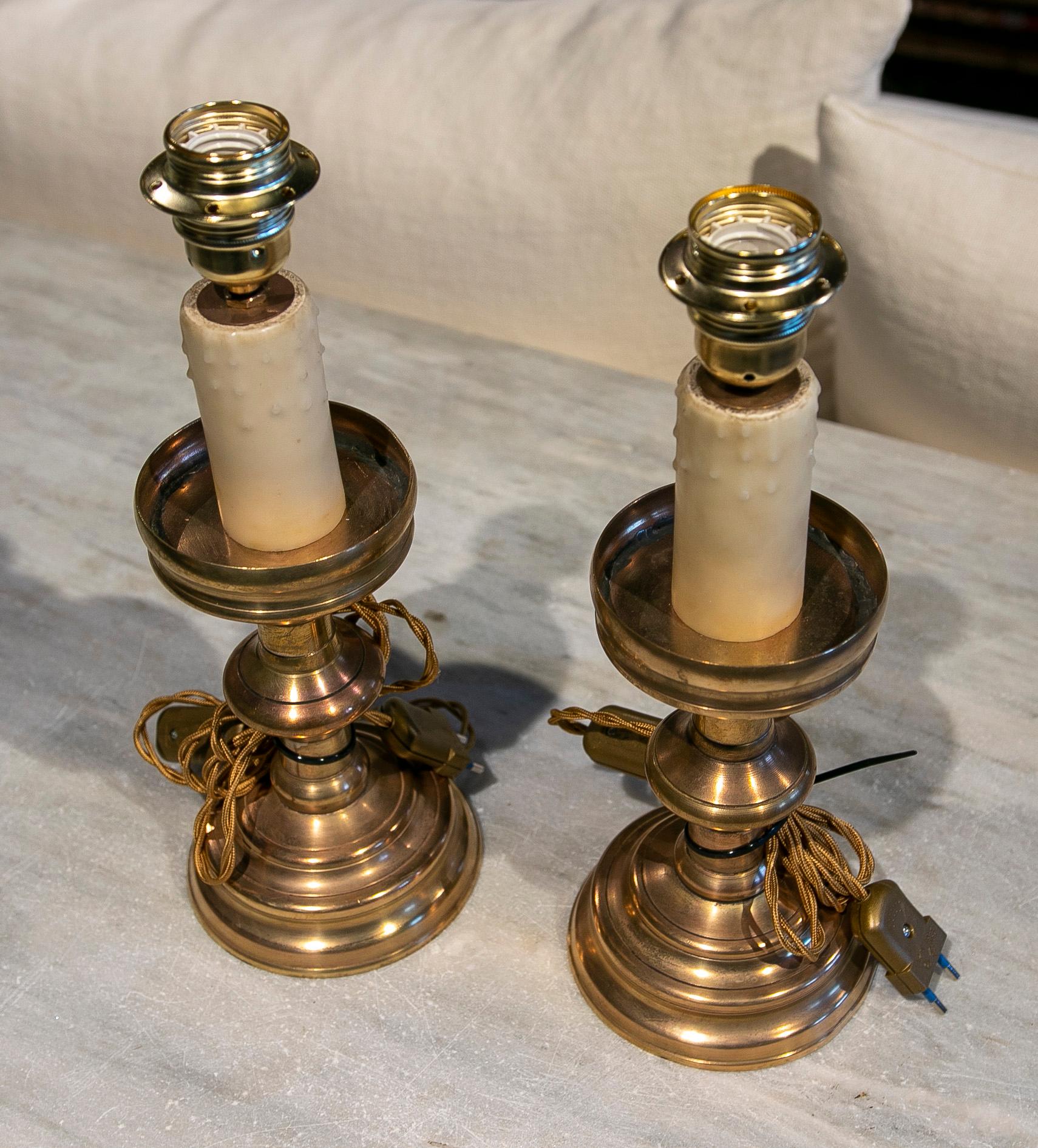 19th Century Pair of Lamps Made with Two Bronze Candlesticks  5
