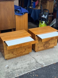 1970s Pair of Lane Mid Century Burl Wood Nightstands