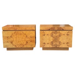 1970s Pair of Lane Mid Century Burl Wood Nightstands