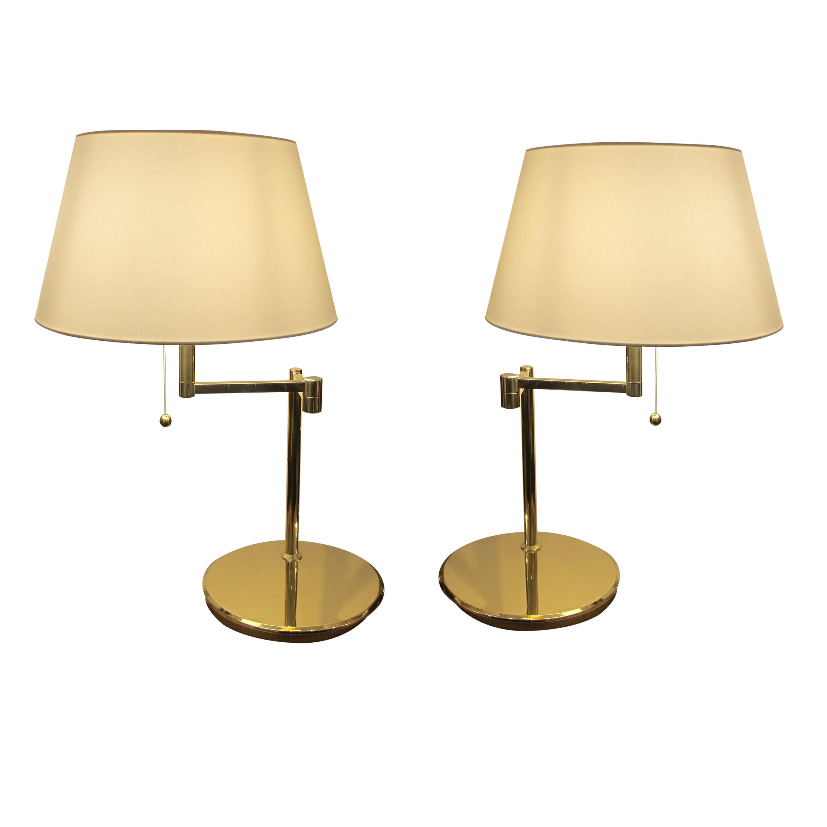 Mid-Century Modern 1970s Pair of Large Brass Bracket Table Lamps, Swedish, 1970s For Sale