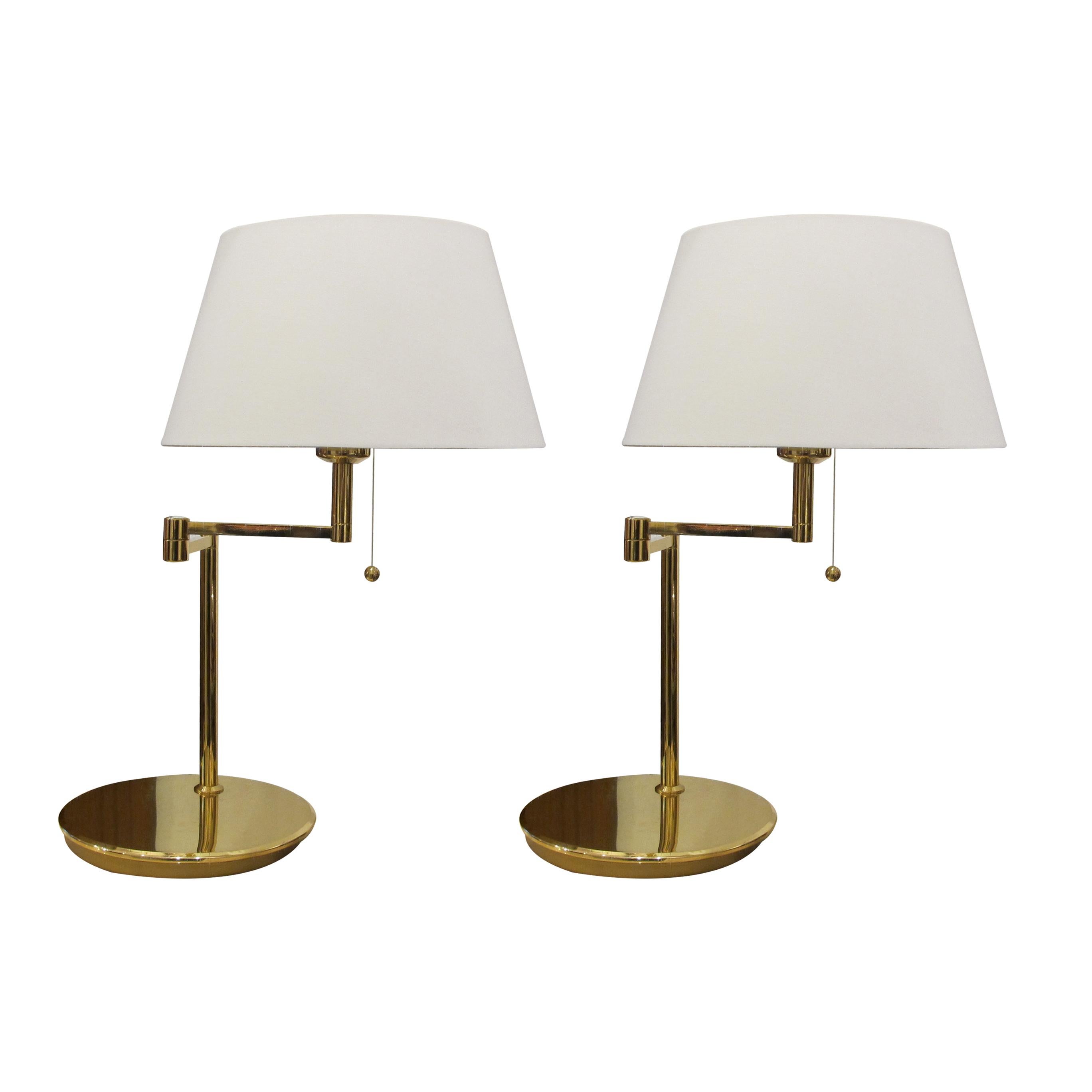 Other 1970s Pair of Large Brass Bracket Table Lamps, Swedish, 1970s For Sale