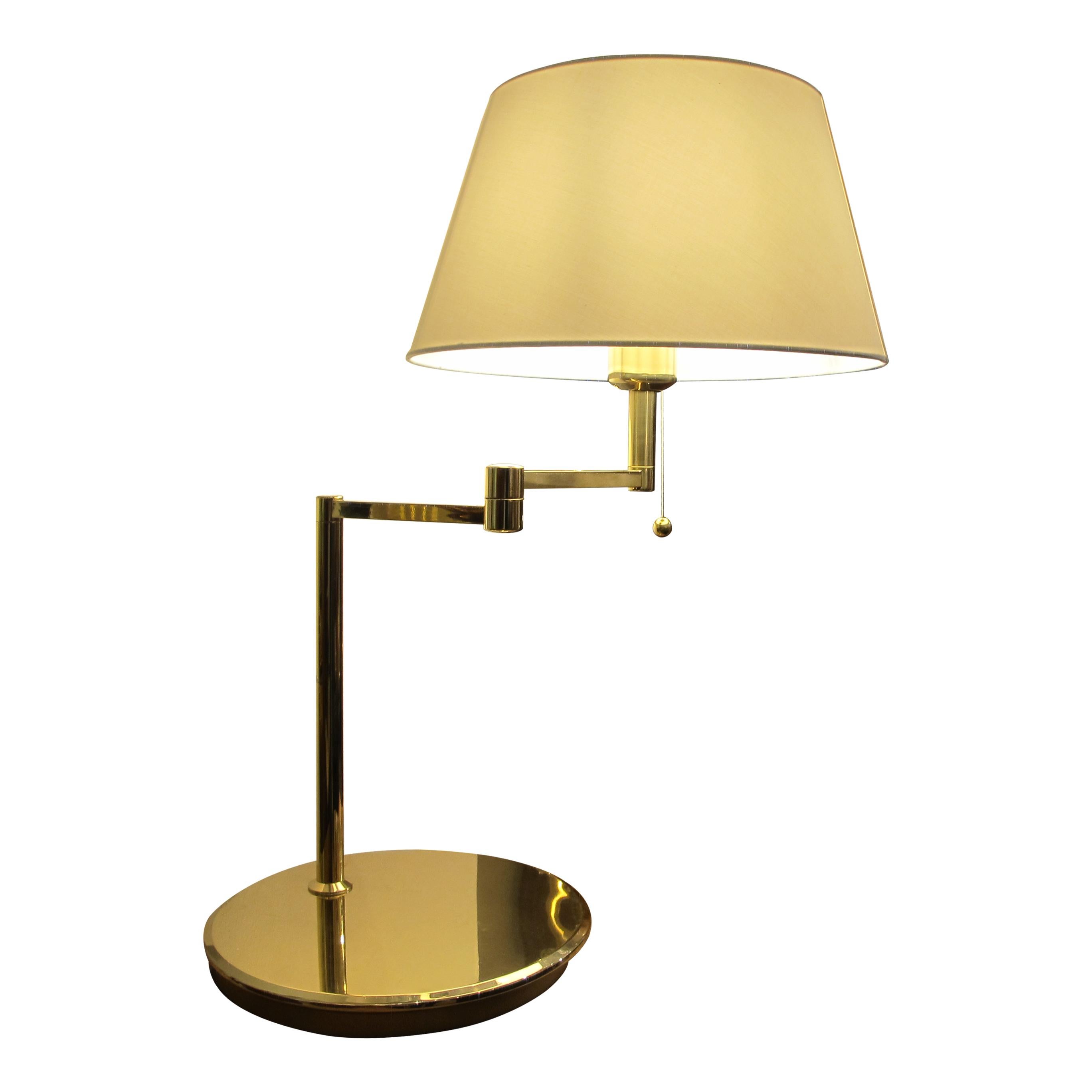 Late 20th Century 1970s Pair of Large Brass Bracket Table Lamps, Swedish, 1970s For Sale