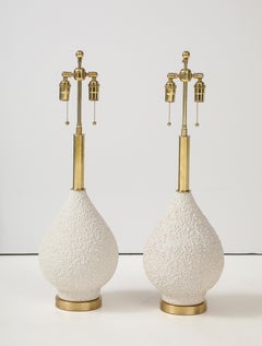1970's Pair of Large Ceramic Lamps with a Popcorn Textured Finish