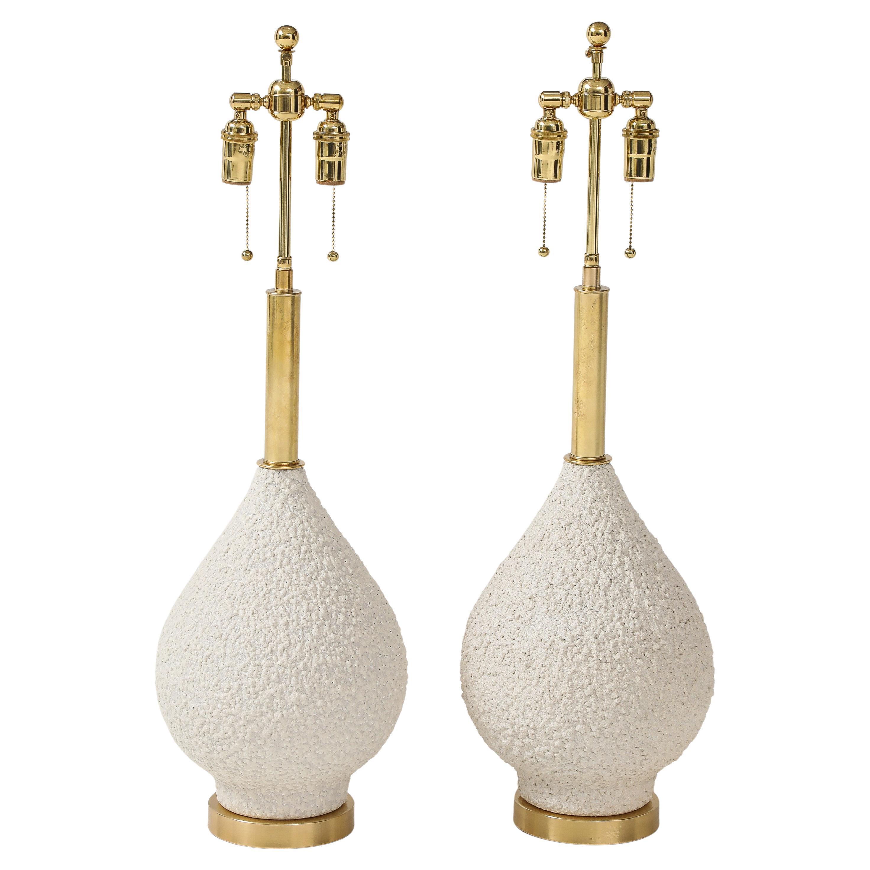 1970's Pair of Large Ceramic Lamps with a Popcorn Textured Finish
