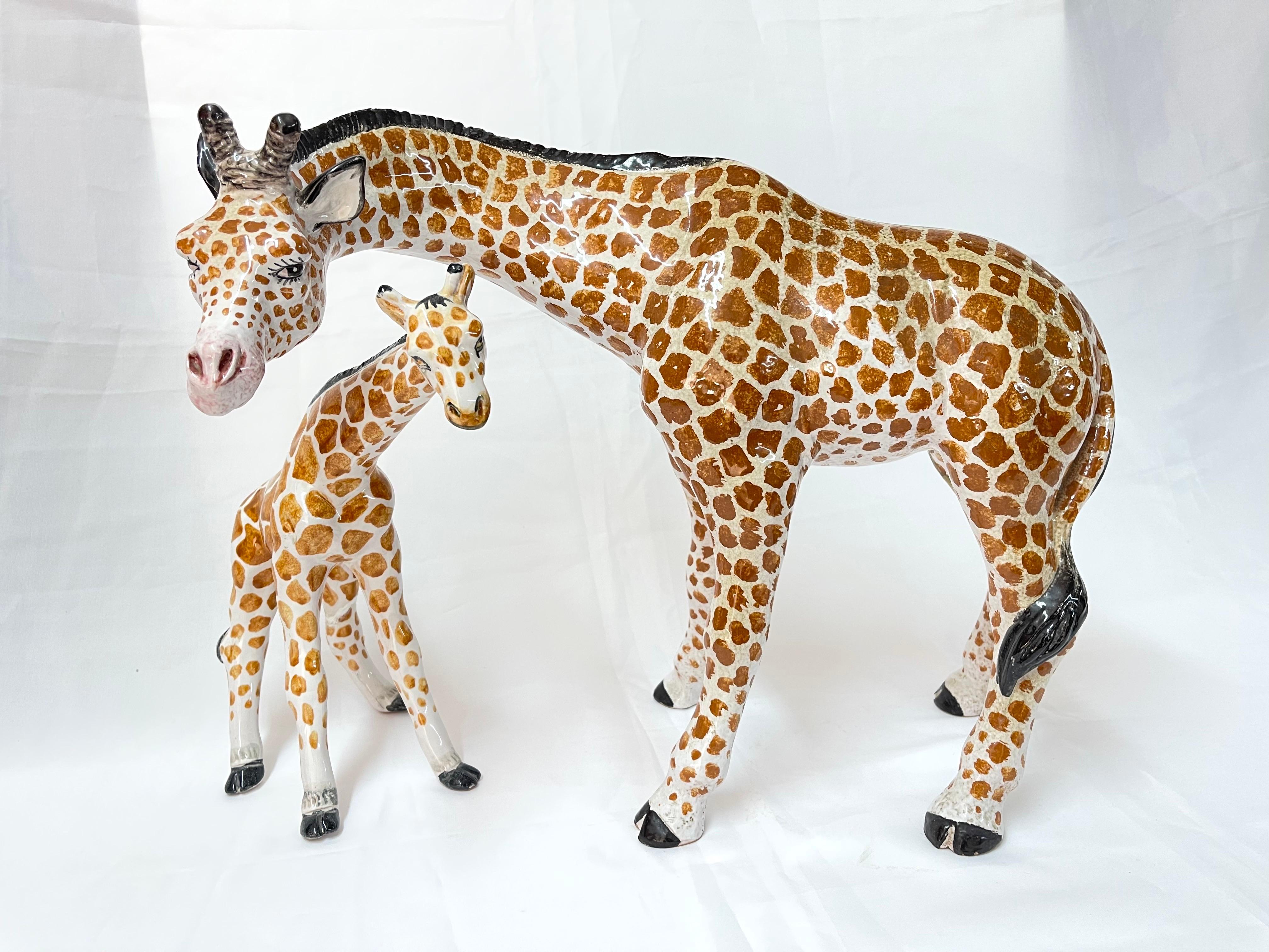 Mid-Century Modern 1970's Pair of Large Italian Ceramic Giraffes For Sale