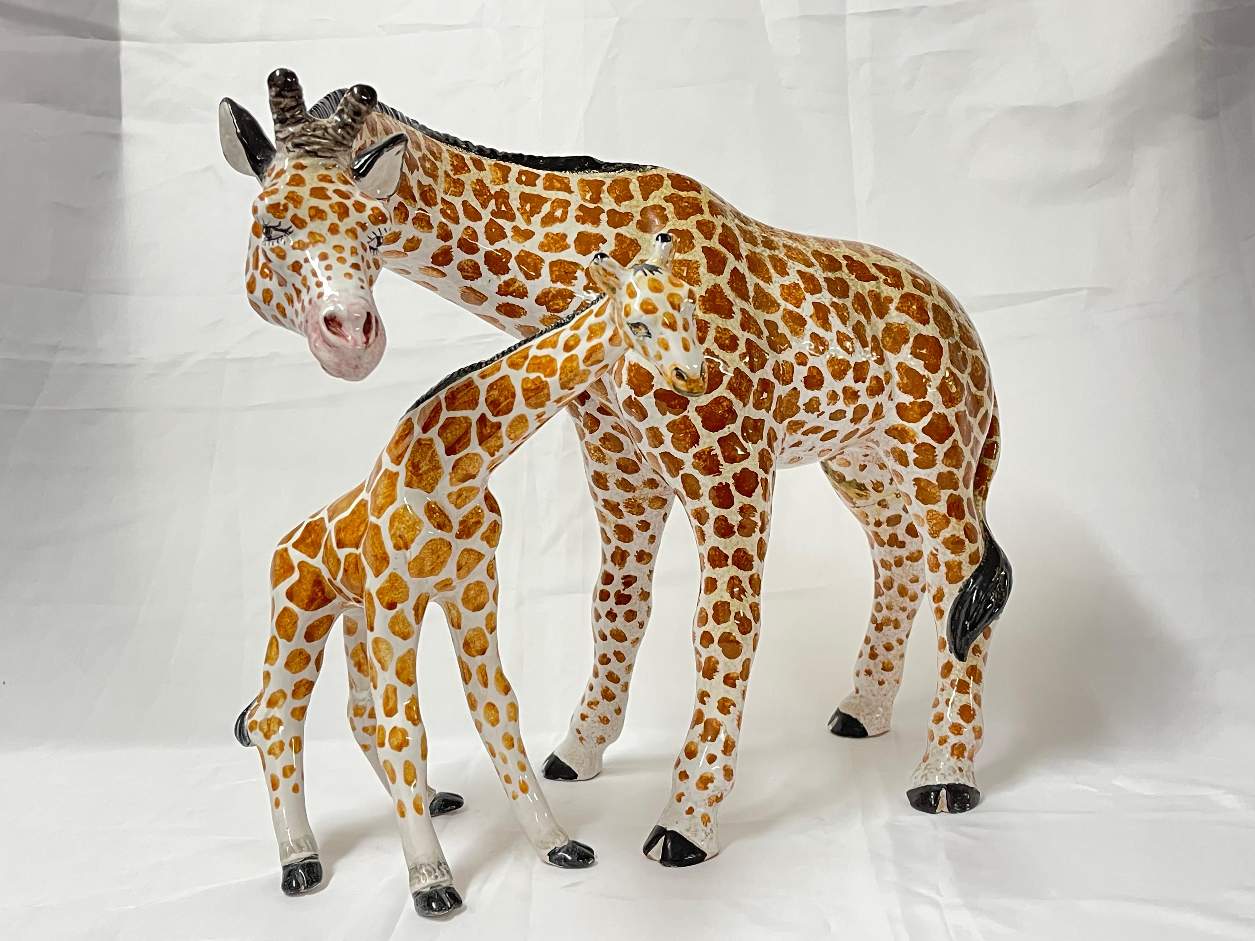 Glazed 1970's Pair of Large Italian Ceramic Giraffes For Sale