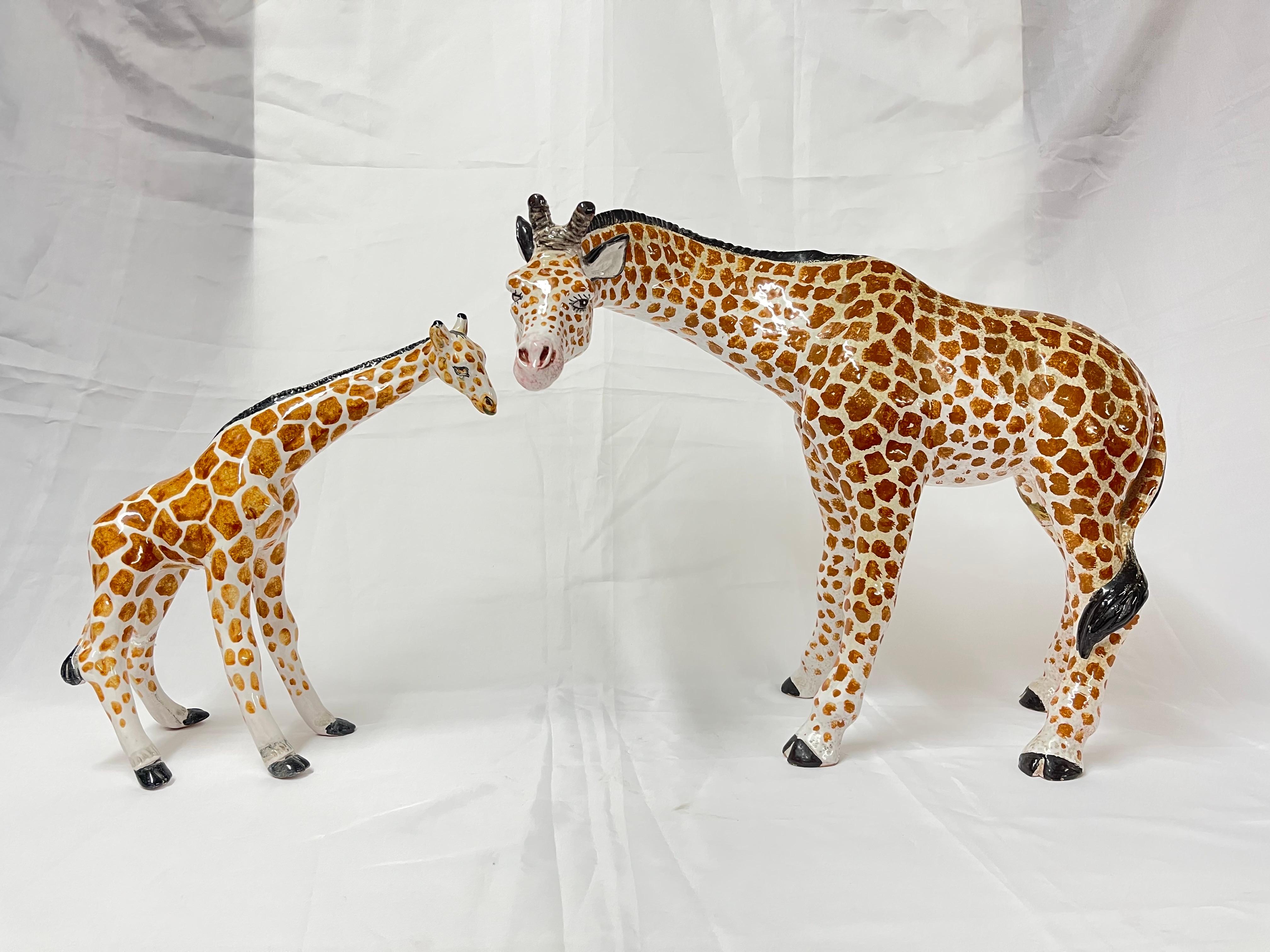 1970's Pair of Large Italian Ceramic Giraffes In Good Condition For Sale In Redding, CT