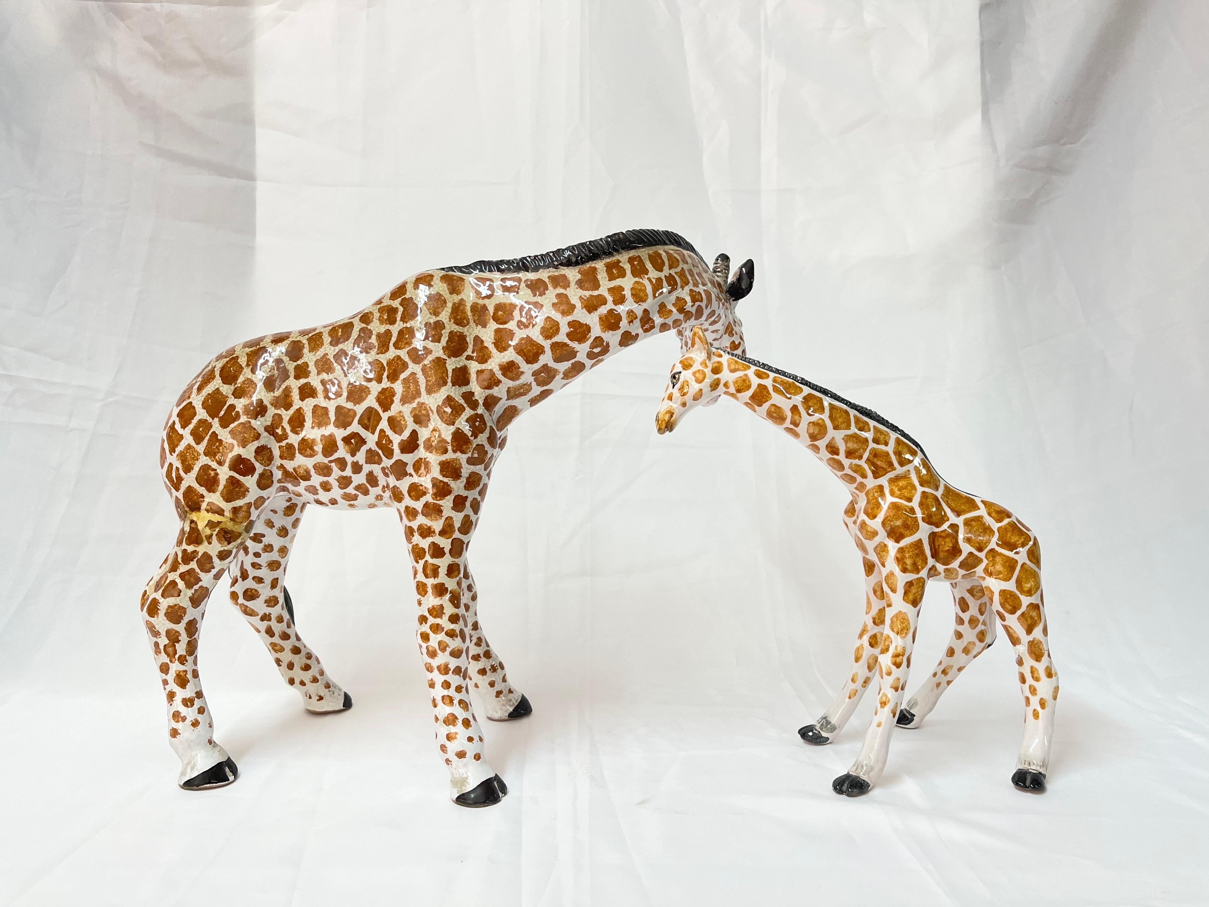 Late 20th Century 1970's Pair of Large Italian Ceramic Giraffes For Sale
