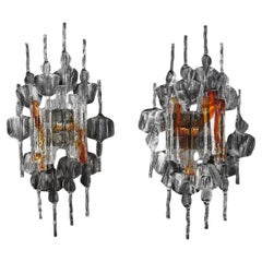 1970's Pair of Large Tom Ahlstrom & Hans Ehrich Brutalist Sconces