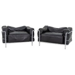 Pareja de sillones Club Lounge Le Corbusier Jeanneret Perriand Cassina LC3 de los años 70