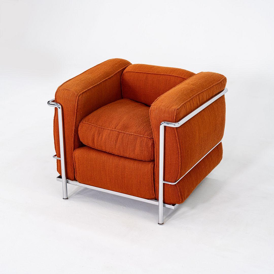 italien Paire de fauteuils de salon Le Corbusier Jeanneret Perriand LC2 orange des années 1970