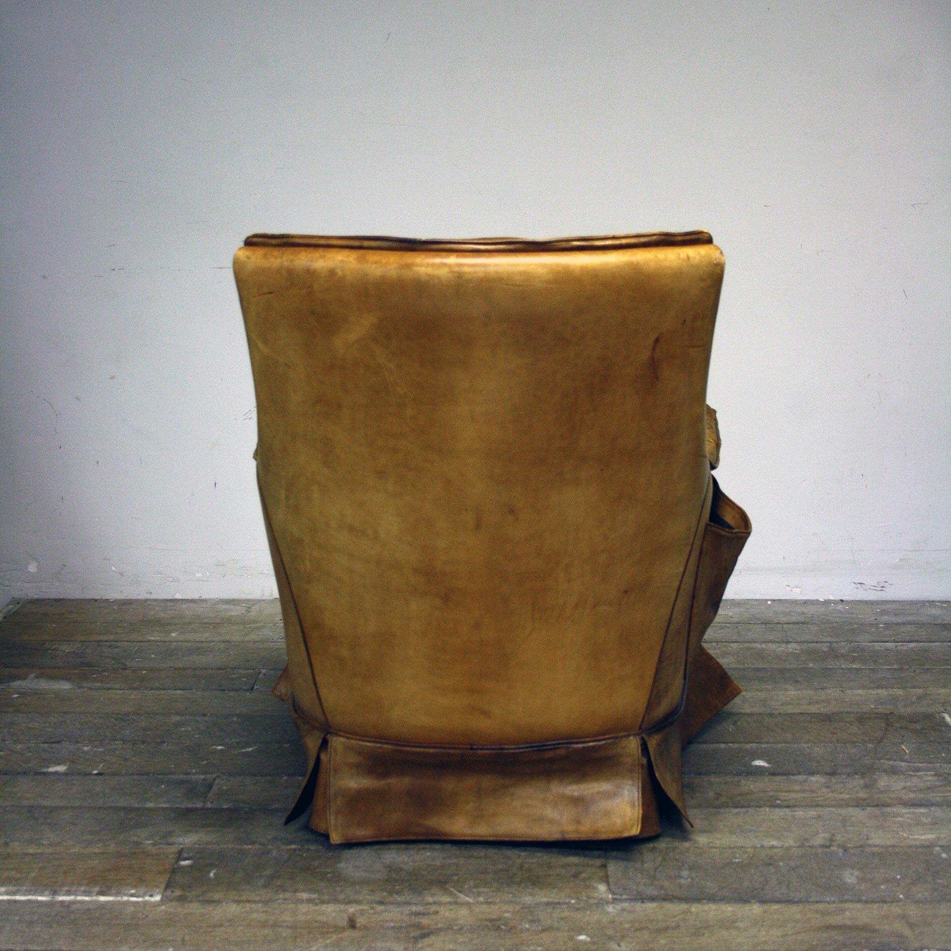 European 1970s Pair of Leather Armchair with Magazine Pouch