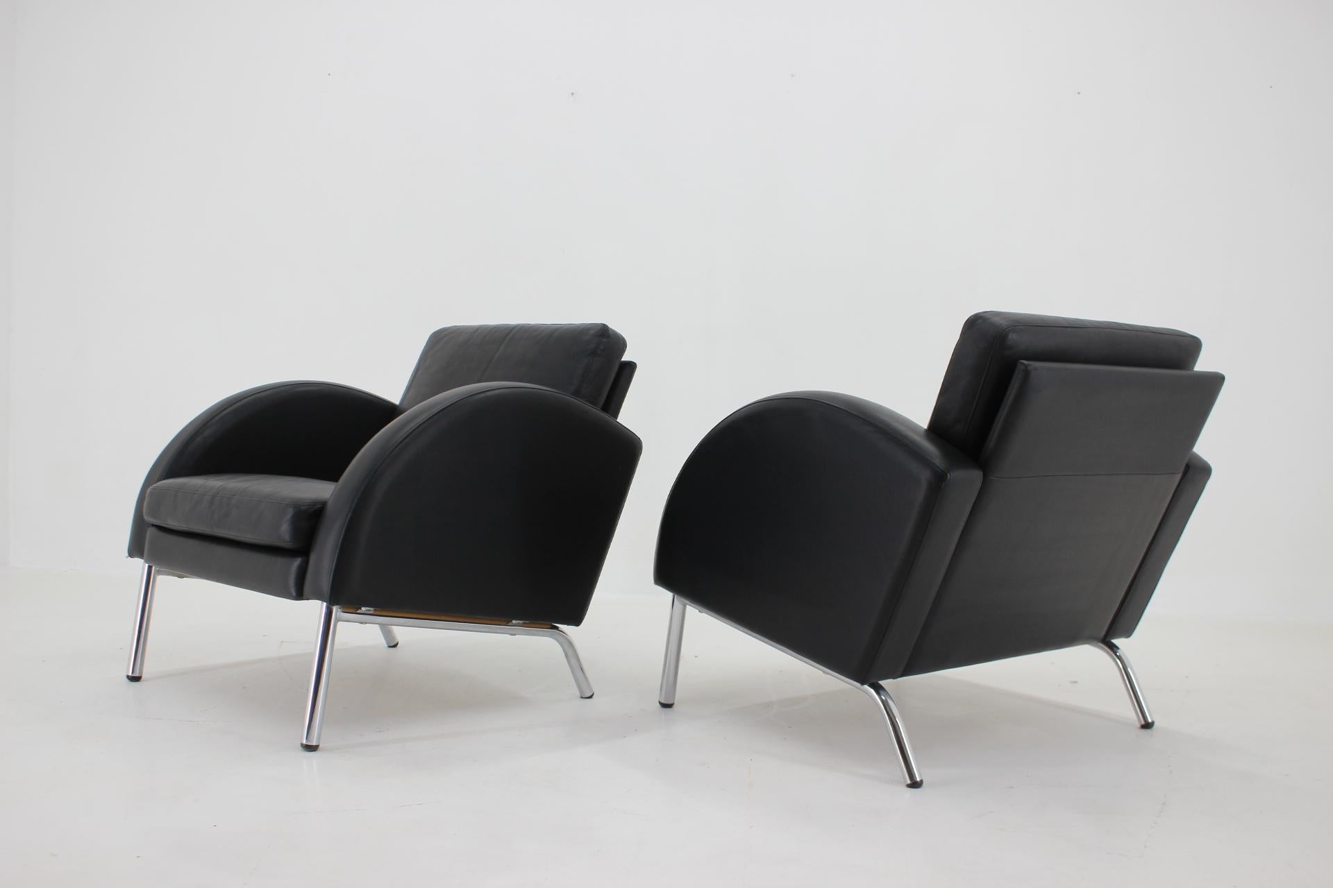 Mid-Century Modern 1970s  Pair Of Leather Armchairs , Czechoslovakia For Sale