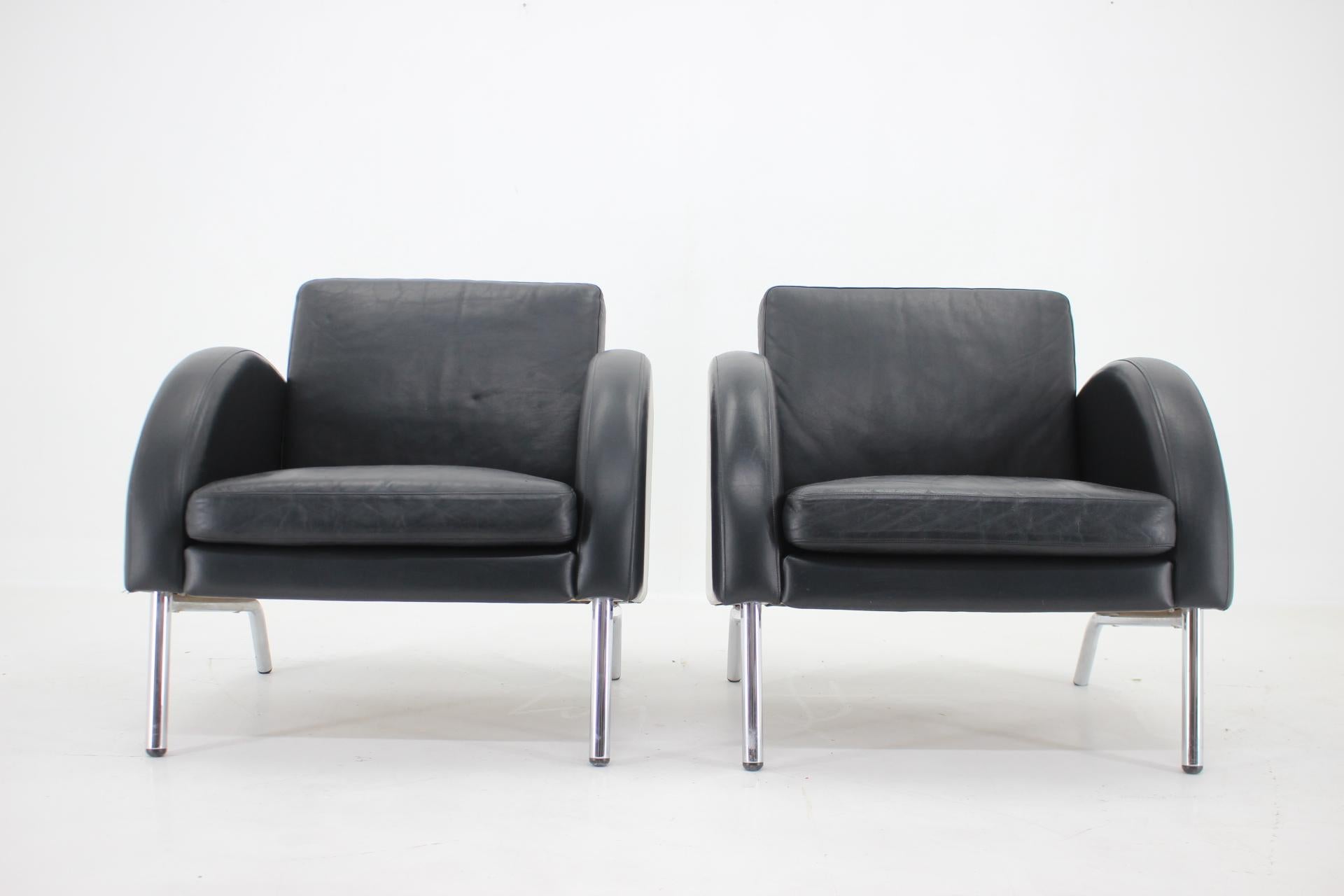 Late 20th Century 1970s  Pair Of Leather Armchairs , Czechoslovakia For Sale