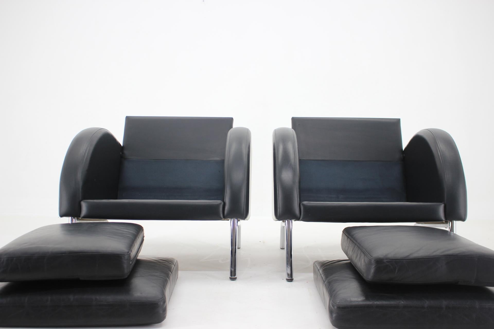 1970s  Pair Of Leather Armchairs , Czechoslovakia For Sale 1