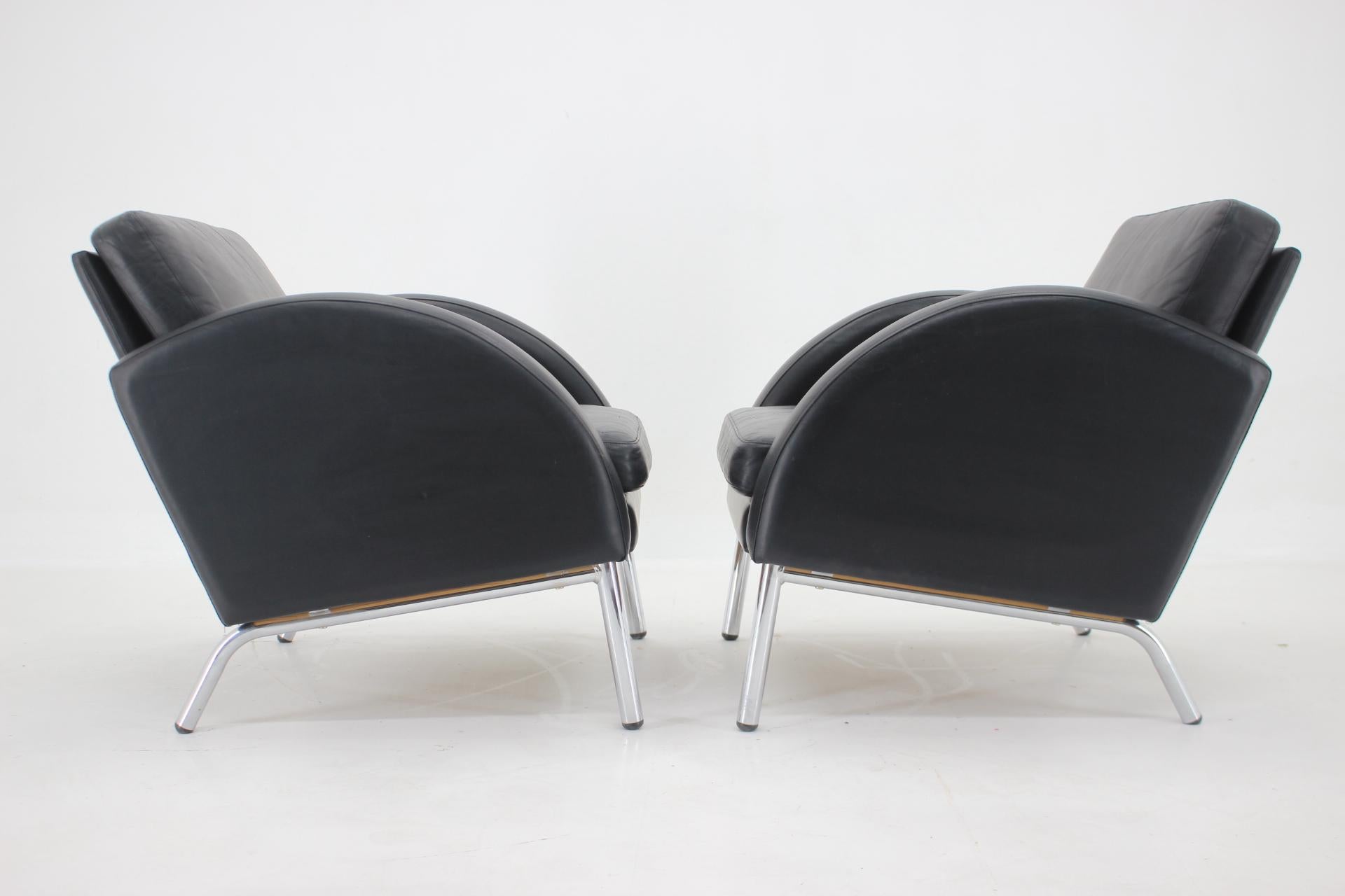 1970s  Pair Of Leather Armchairs , Czechoslovakia For Sale 3