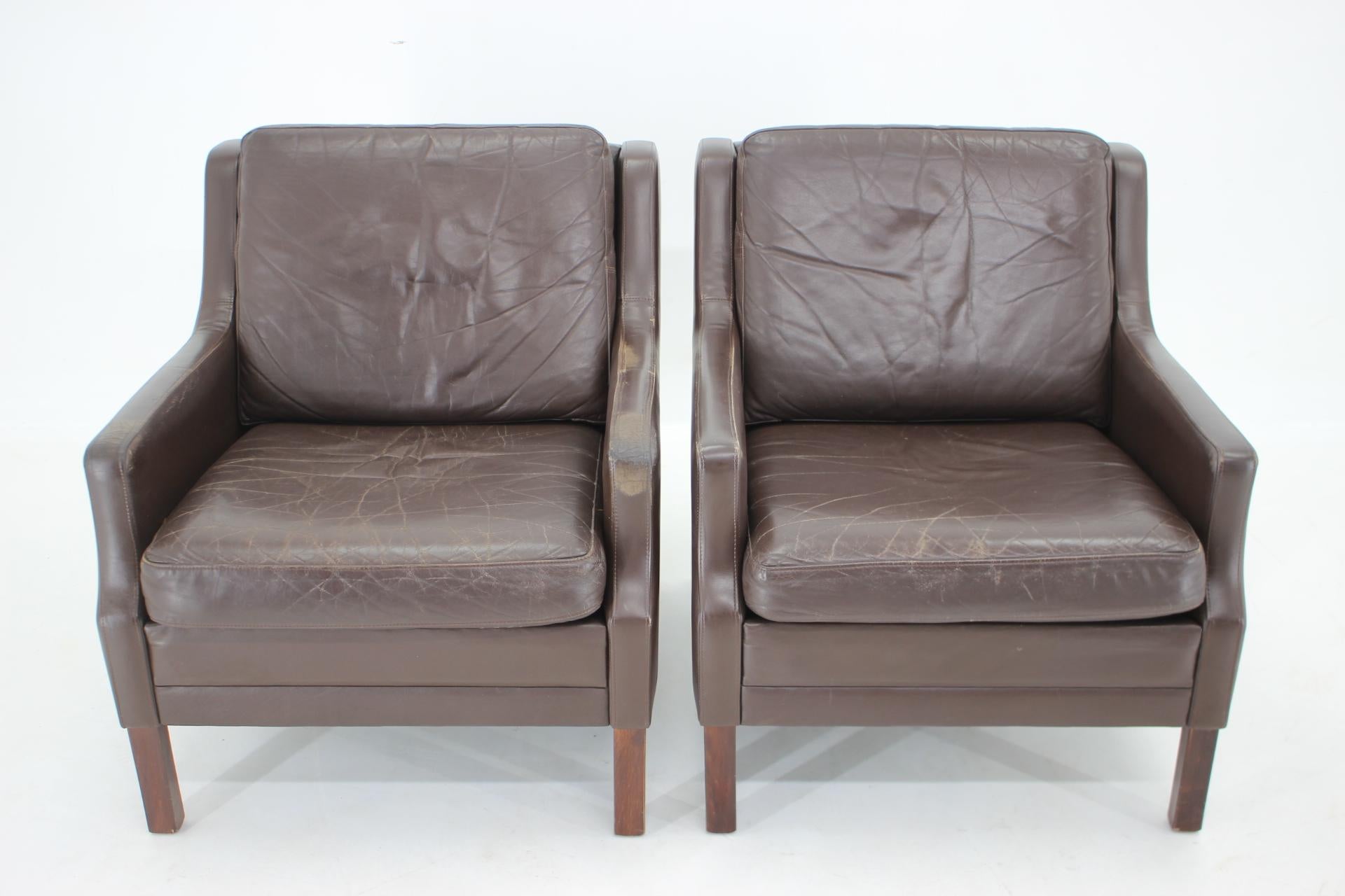 Danish 1970s Pair of Leather Armchairs, Denmark For Sale