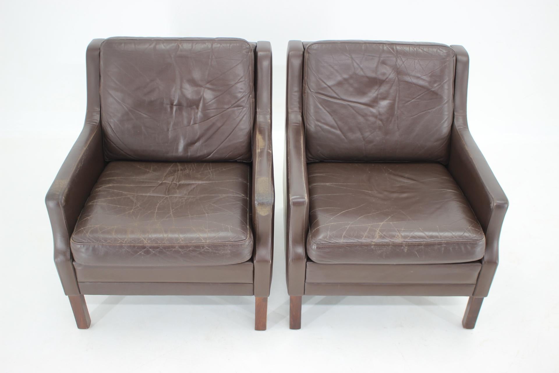 1970s Pair of Leather Armchairs, Denmark In Good Condition For Sale In Praha, CZ