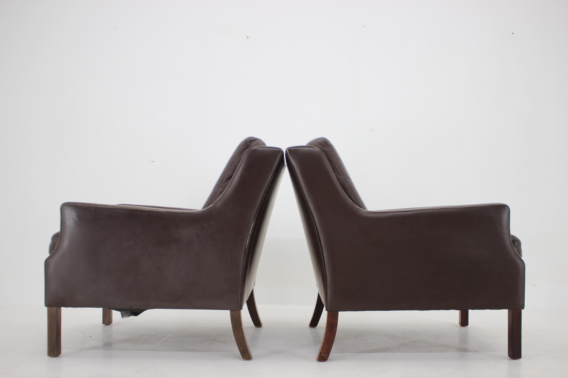 1970s Pair of Leather Armchairs, Denmark For Sale 1