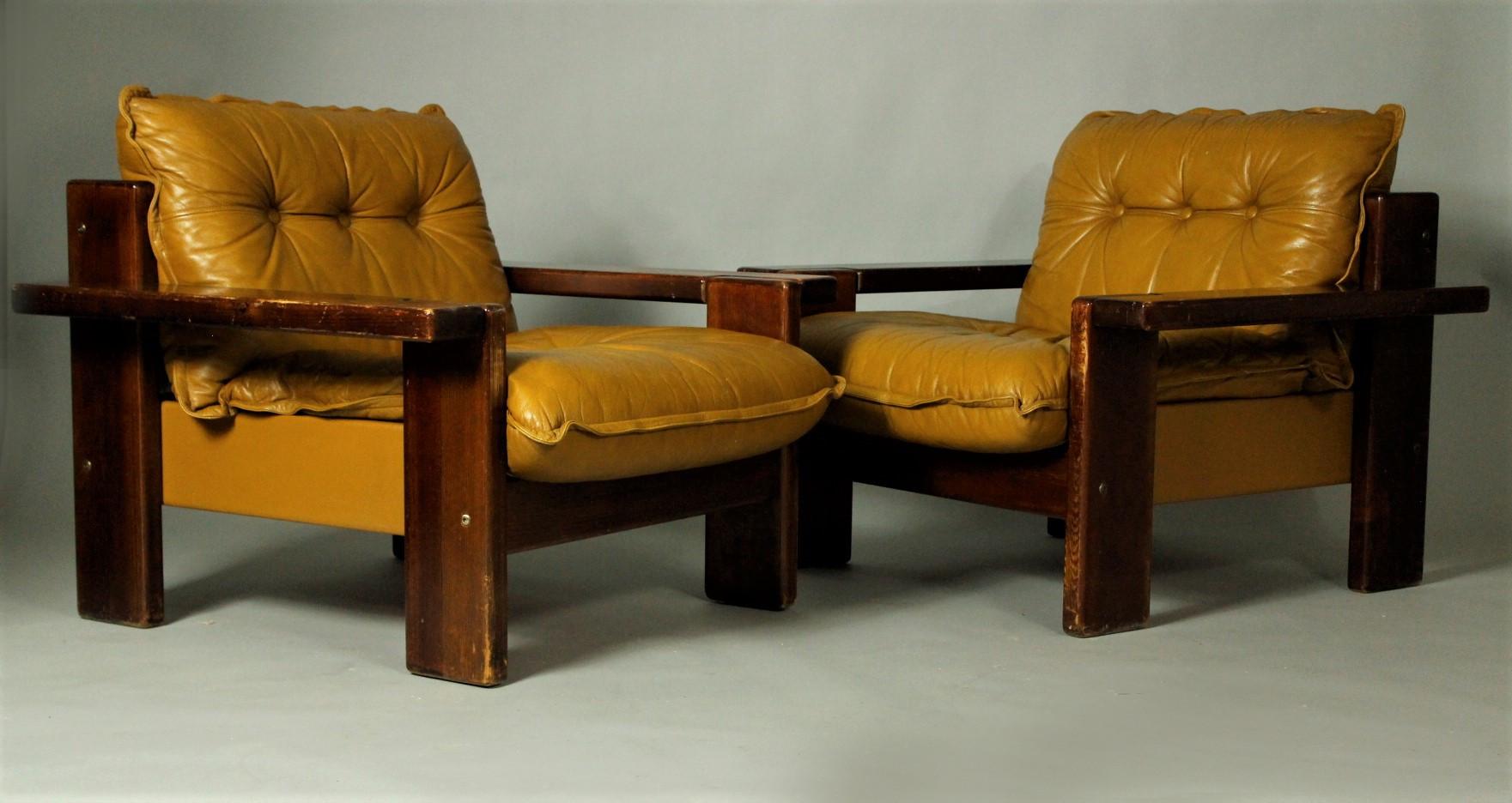 Scandinavian Modern 1970s Pair of Leather Club Chairs from Finland For Sale