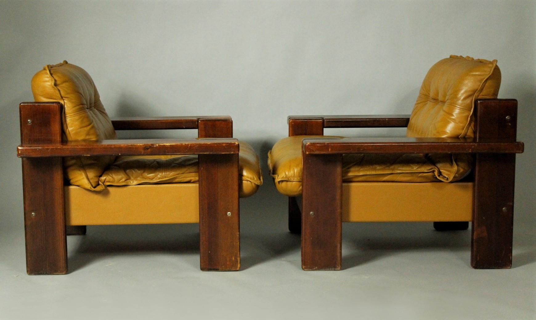 1970s Pair of Leather Club Chairs from Finland In Good Condition For Sale In Tochovice, CZ