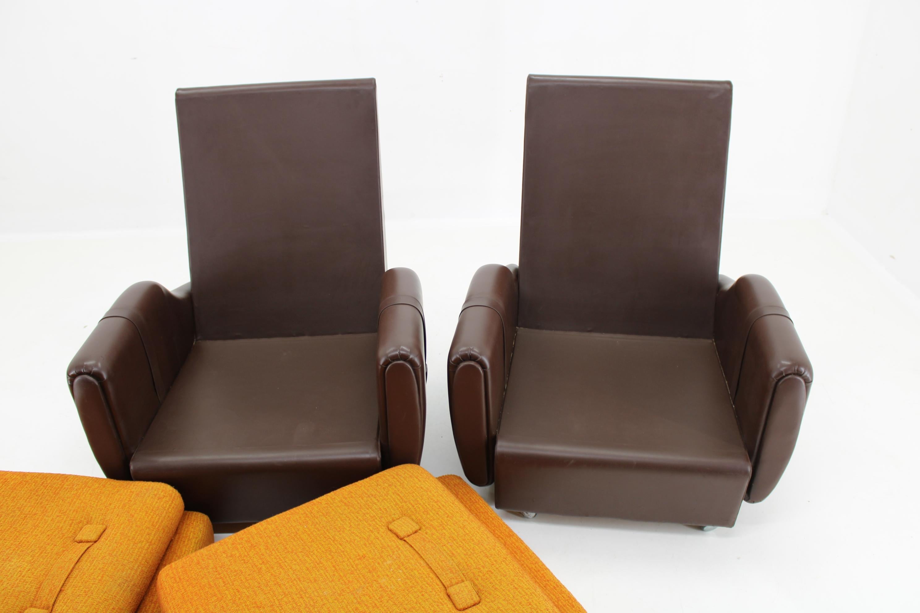 1970's Pair of Leatherette and Fabric Armchairs, Czechoslovakia For Sale 7
