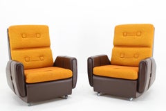 1970's Pair of Leatherette and Fabric Armchairs, Czechoslovakia