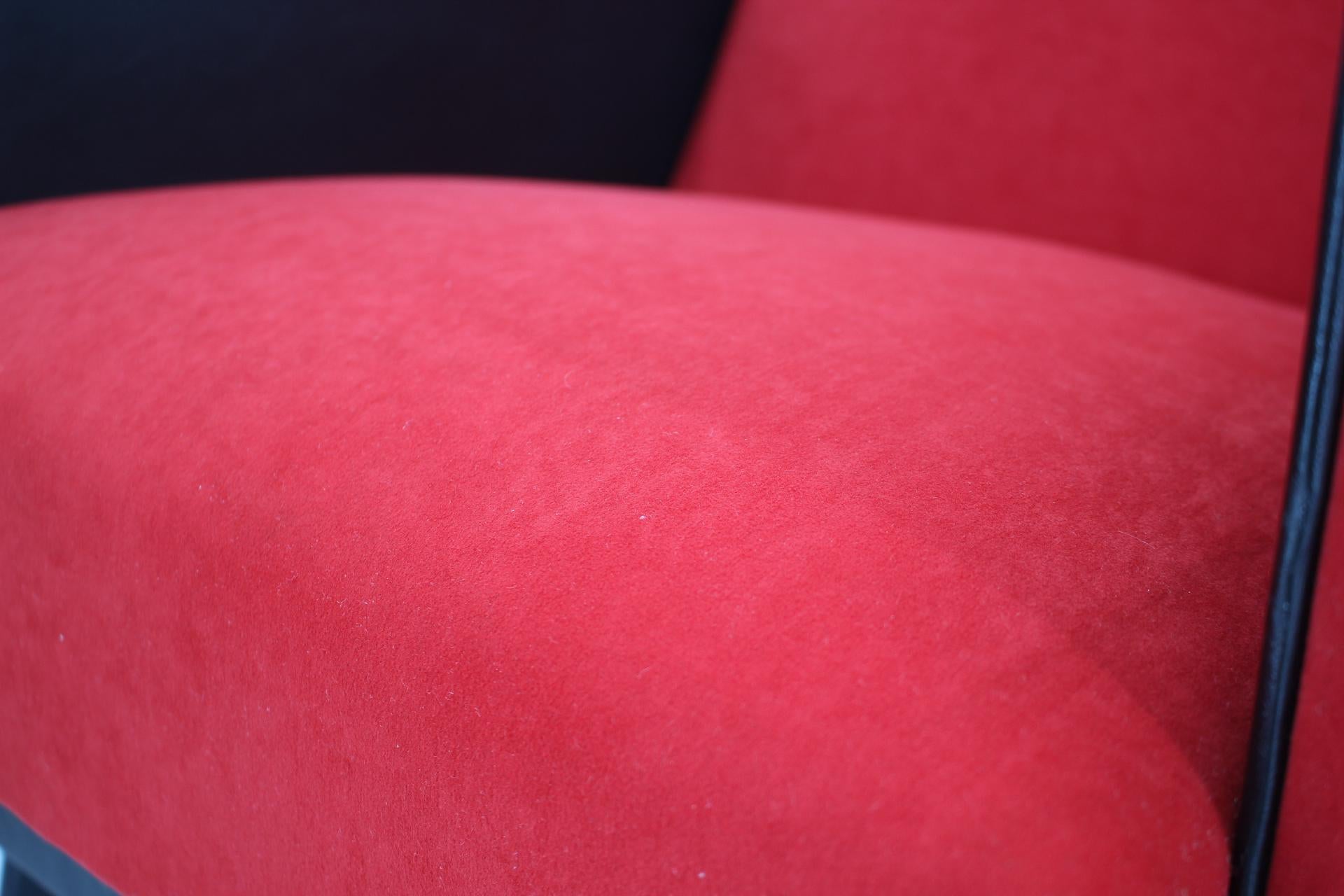 1970's Pair of Leatherette and Red Fabric Armchairs, Czechoslovakia For Sale 9