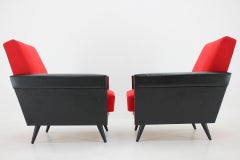 Paire de fauteuils en similicuir et tissu rouge des années 1970, Tchécoslovaquie