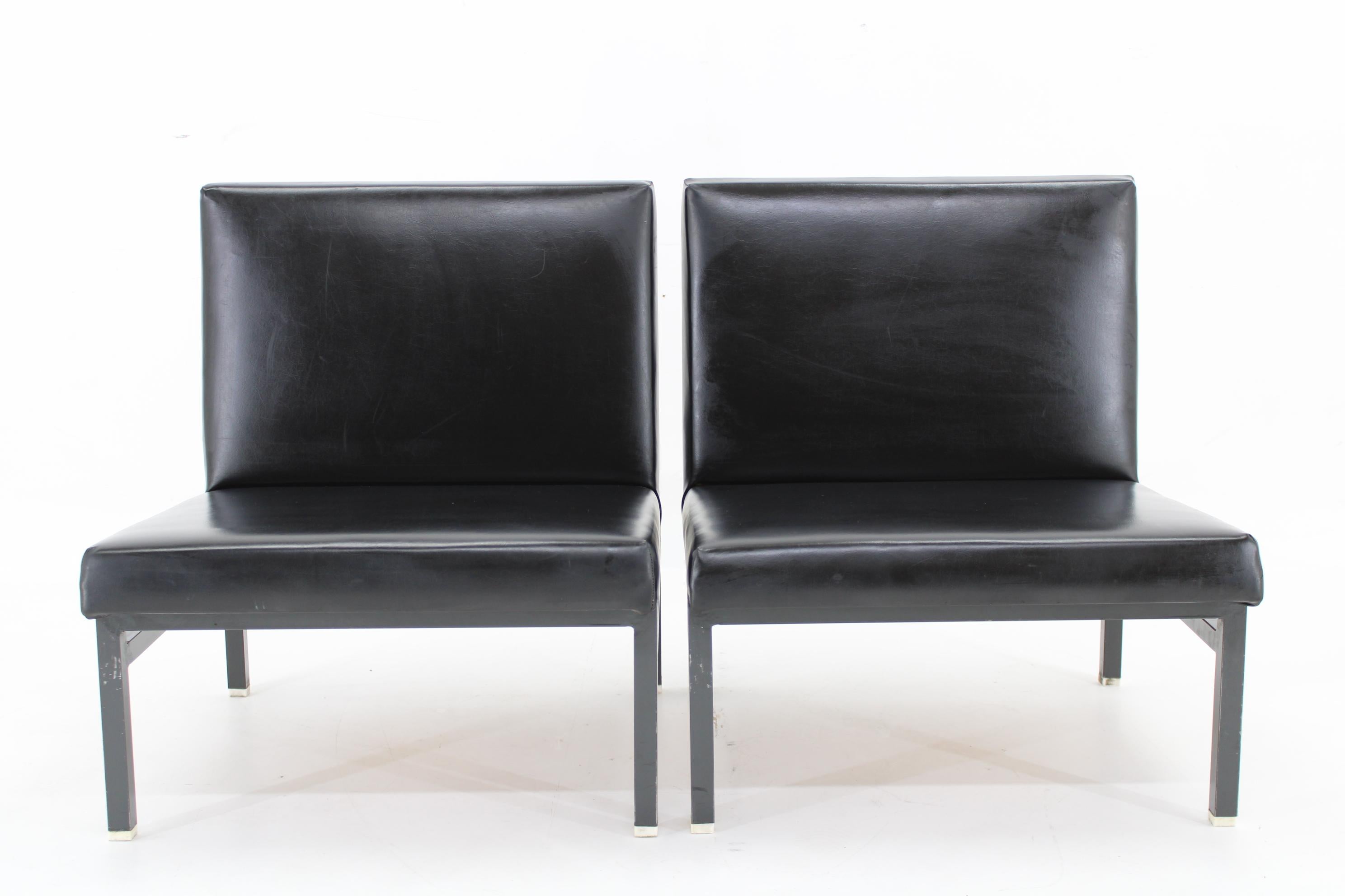 Lacquered 1970s Pair of Leatherette Lounge Chairs  Czechoslovakia For Sale
