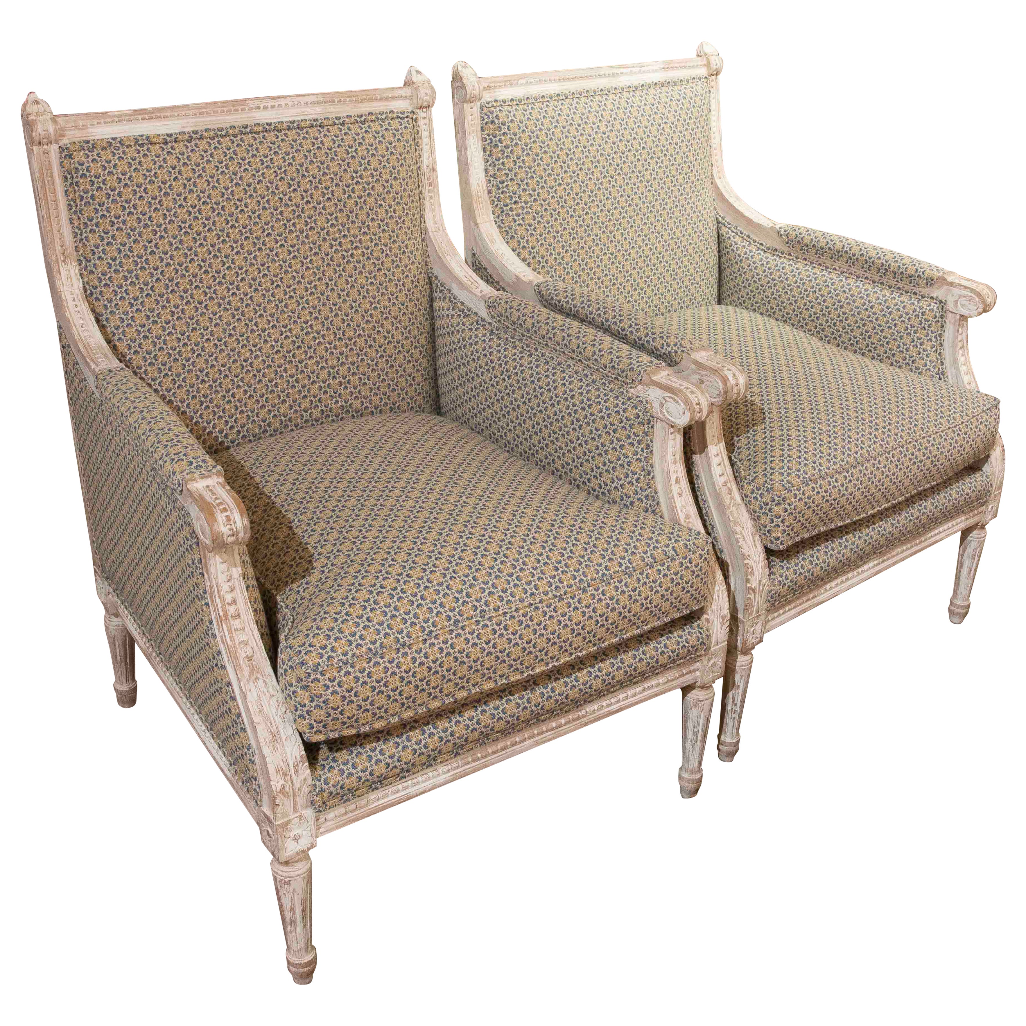 1970 Paire de fauteuils Louis XVI avec tapisserie géométrique
