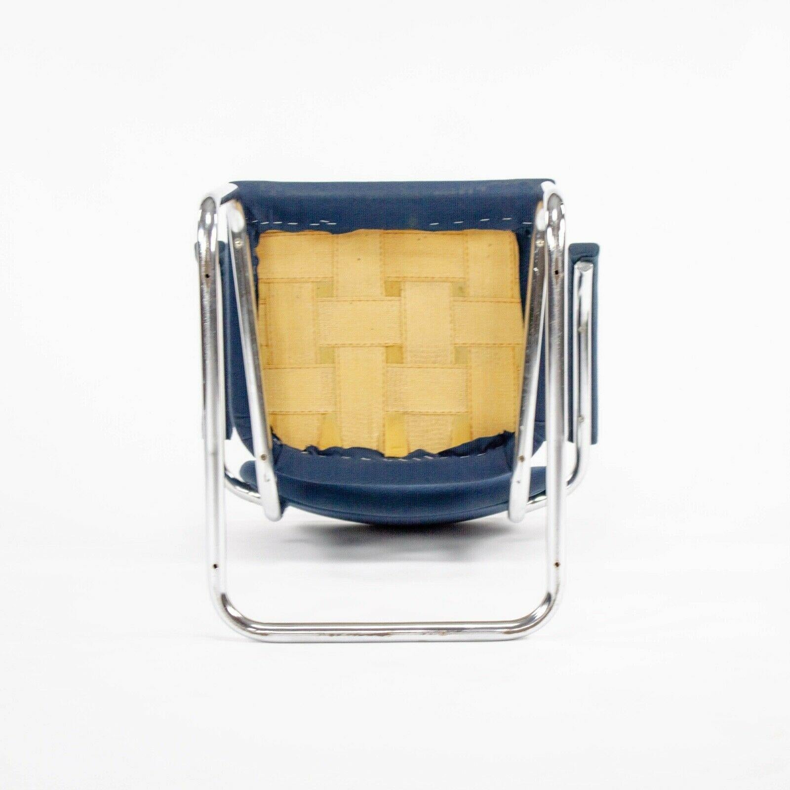 1970s Pair of Marcel Breuer for Knoll Cesca Upholstered Armchairs in Blue Fabric For Sale 3