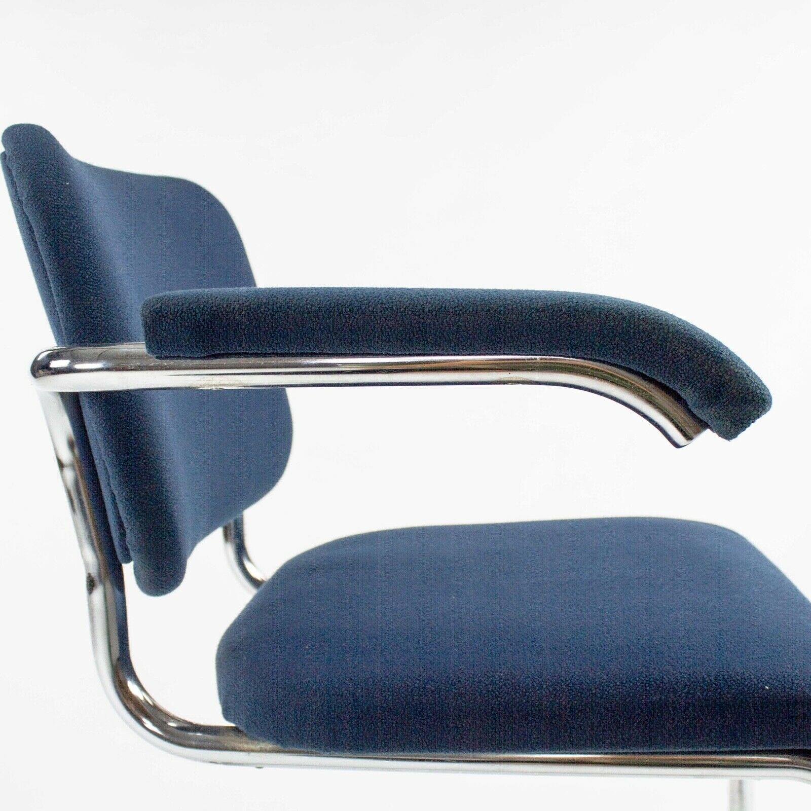 1970s Pair of Marcel Breuer for Knoll Cesca Upholstered Armchairs in Blue Fabric For Sale 5