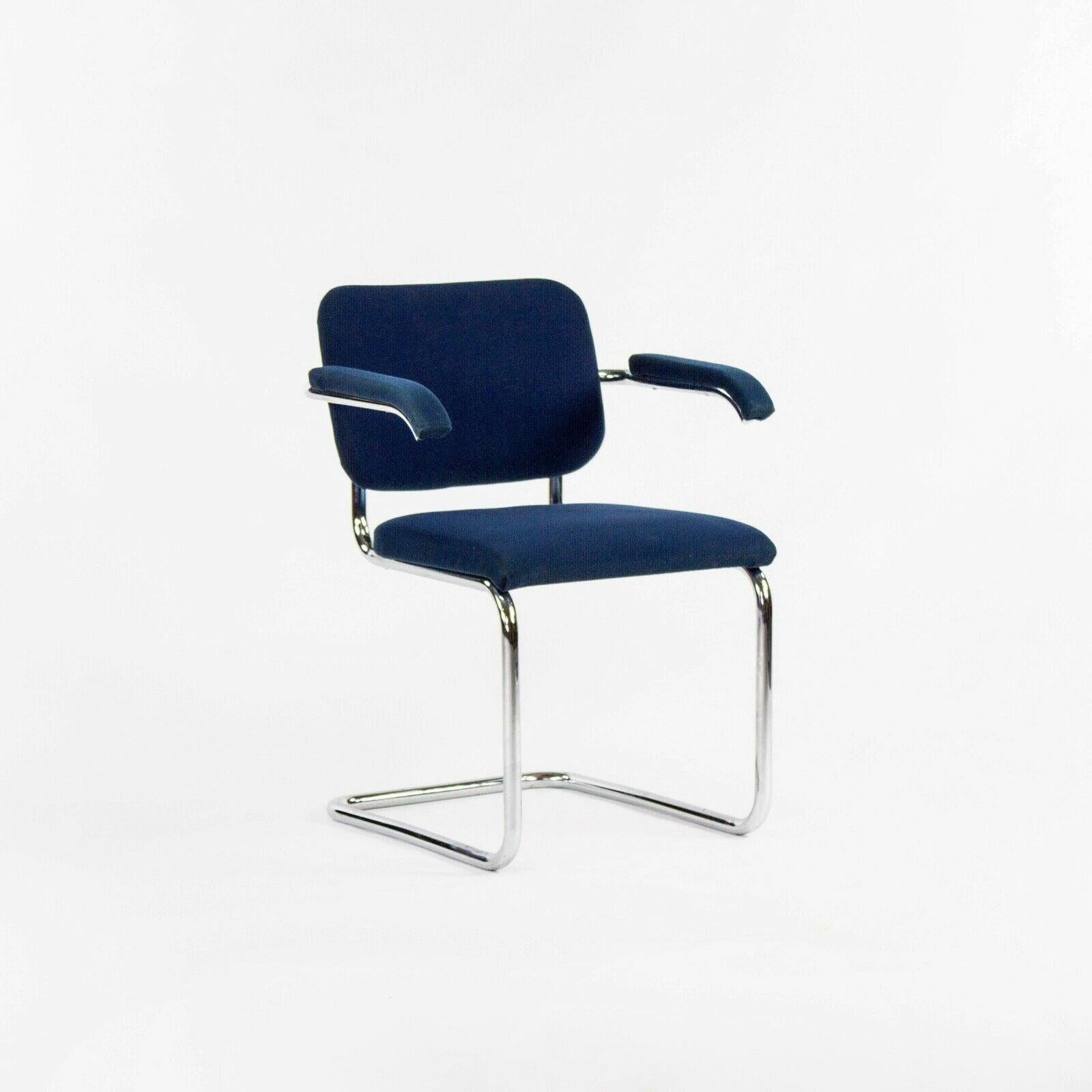 Modern 1970s Pair of Marcel Breuer for Knoll Cesca Upholstered Armchairs in Blue Fabric For Sale
