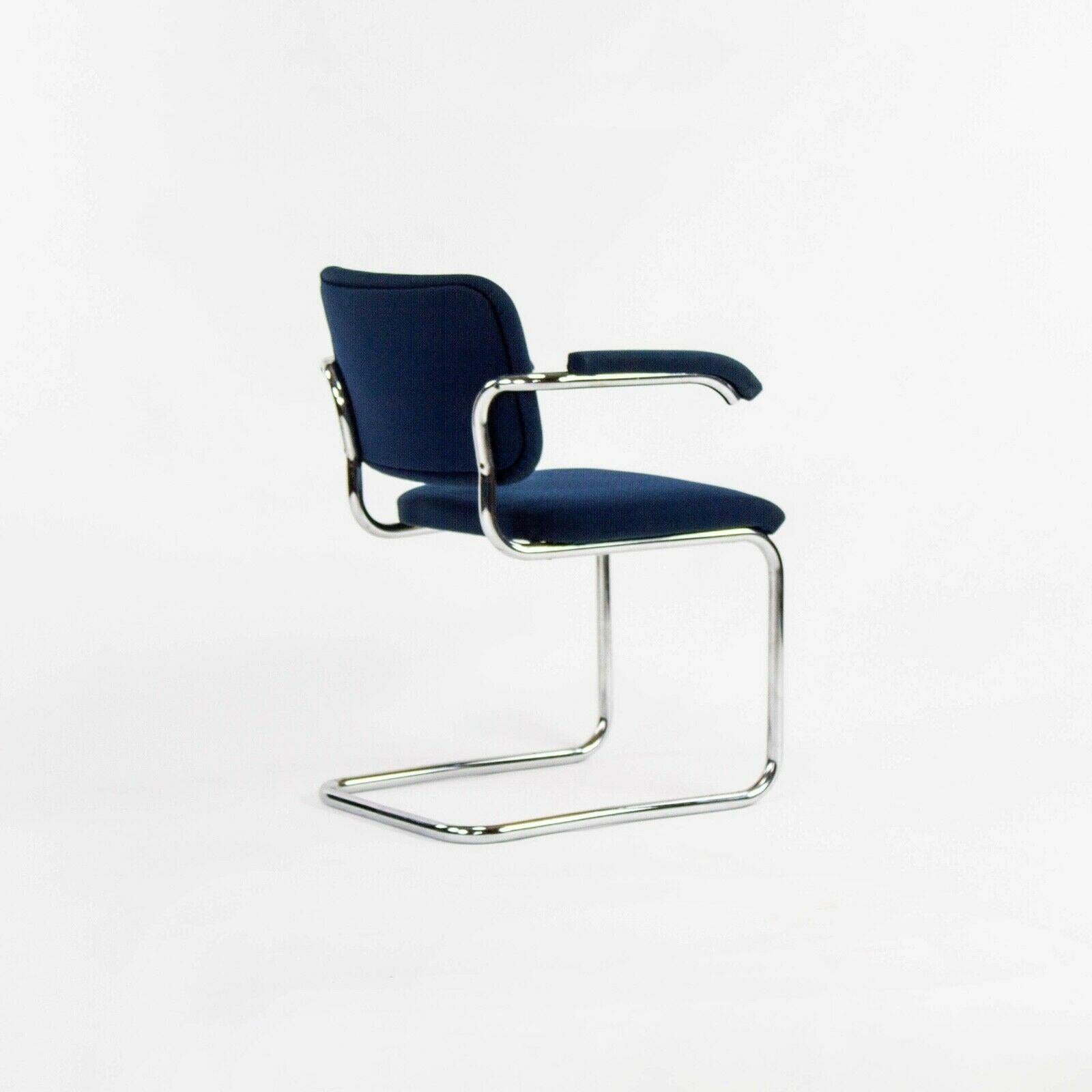 1970s Pair of Marcel Breuer for Knoll Cesca Upholstered Armchairs in Blue Fabric In Good Condition In Philadelphia, PA