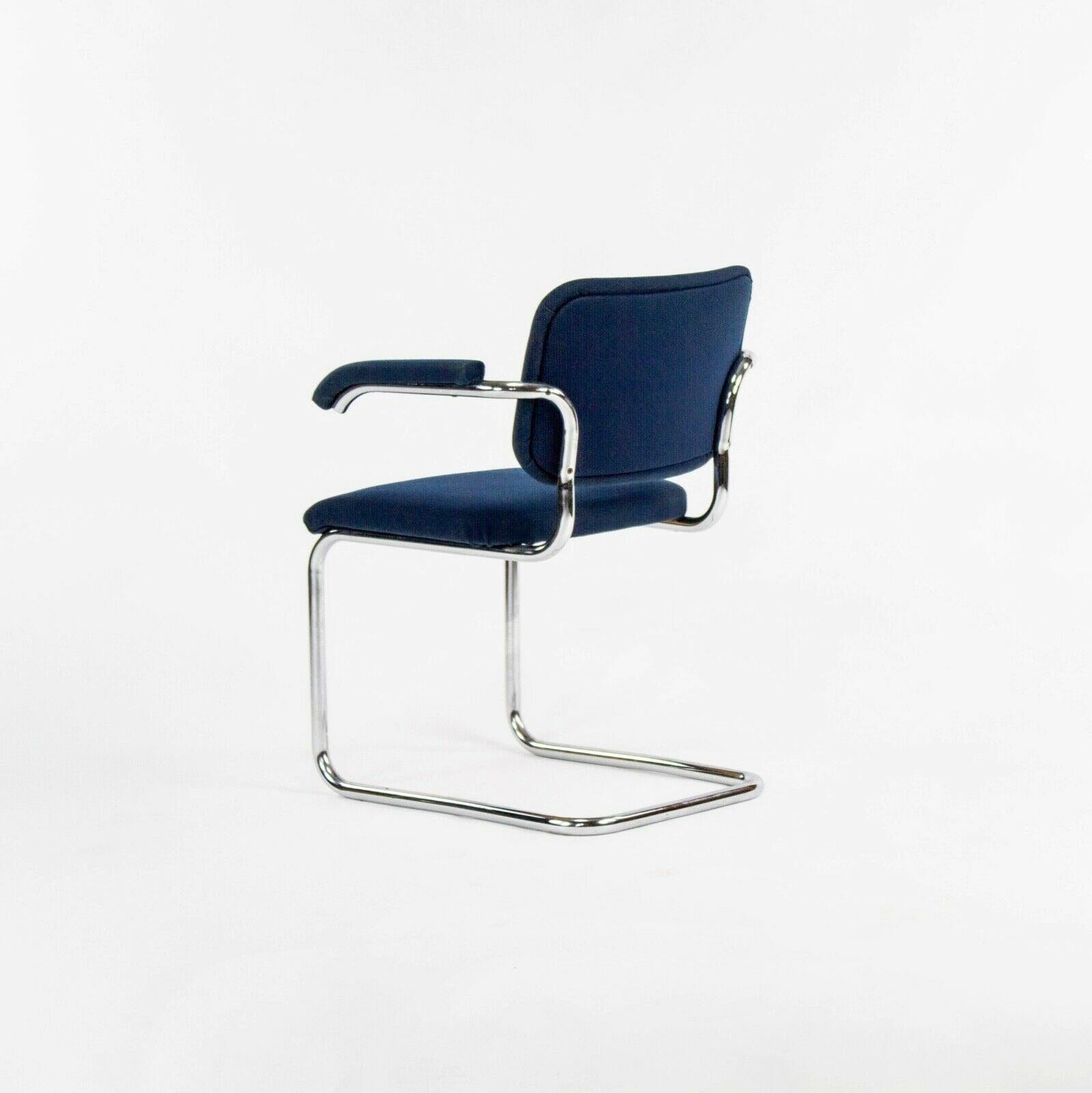 Metal 1970s Pair of Marcel Breuer for Knoll Cesca Upholstered Armchairs in Blue Fabric For Sale