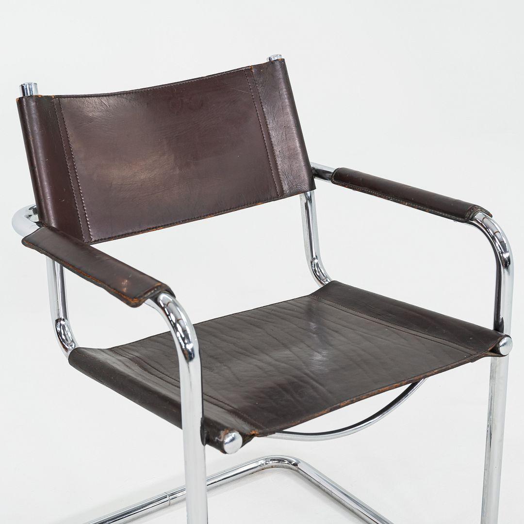 1970 Paire de chaises à bras de salle à manger Mart Stam en cuir et chrome de Matteo Grassi en vente 3