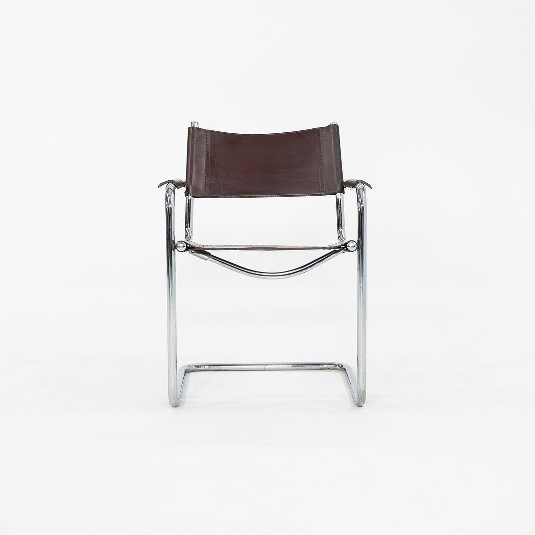 italien 1970 Paire de chaises à bras de salle à manger Mart Stam en cuir et chrome de Matteo Grassi en vente