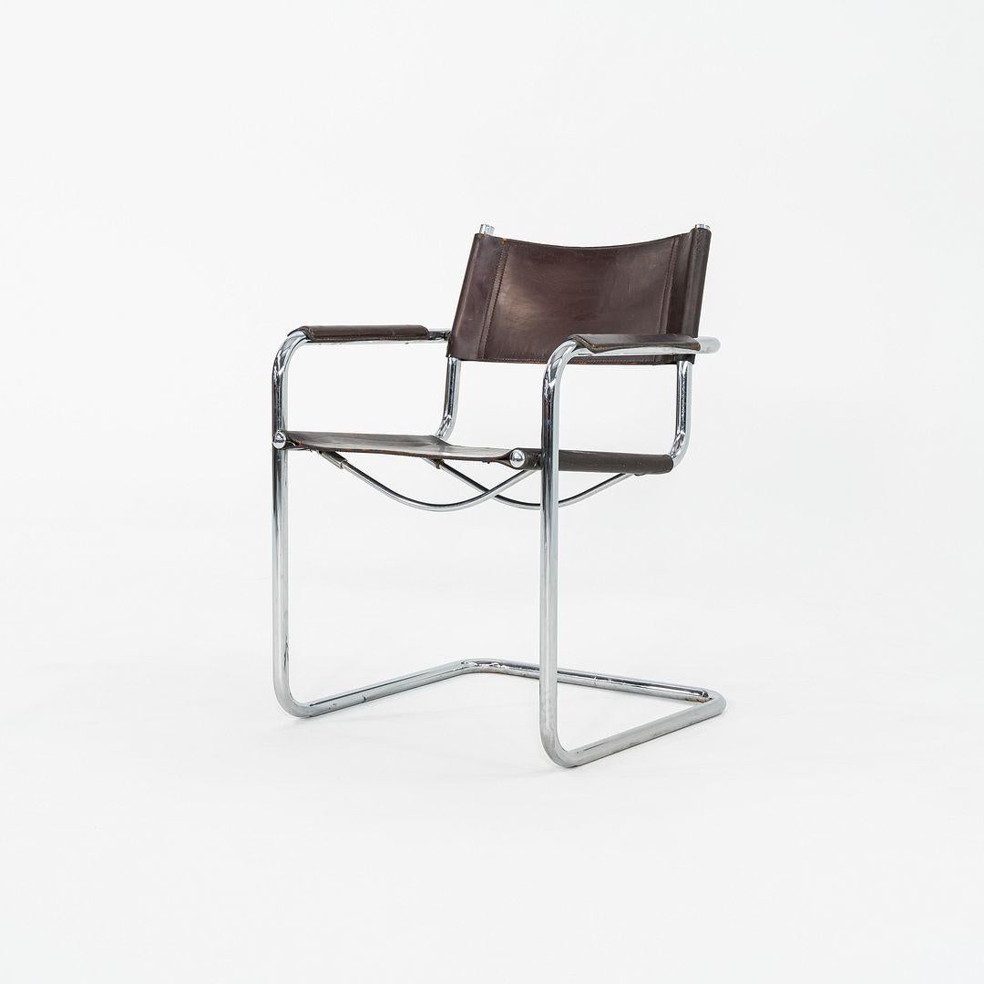 1970 Paire de chaises à bras de salle à manger Mart Stam en cuir et chrome de Matteo Grassi Bon état - En vente à Philadelphia, PA