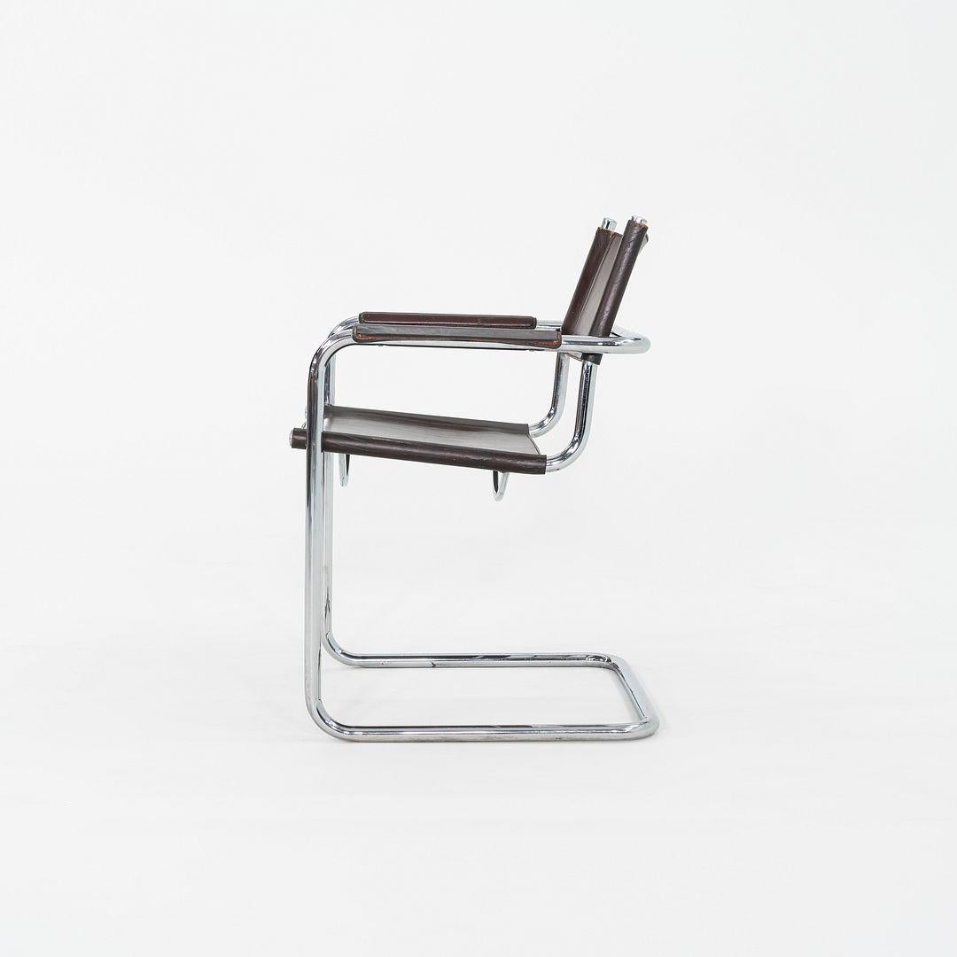 Fin du 20e siècle 1970 Paire de chaises à bras de salle à manger Mart Stam en cuir et chrome de Matteo Grassi en vente