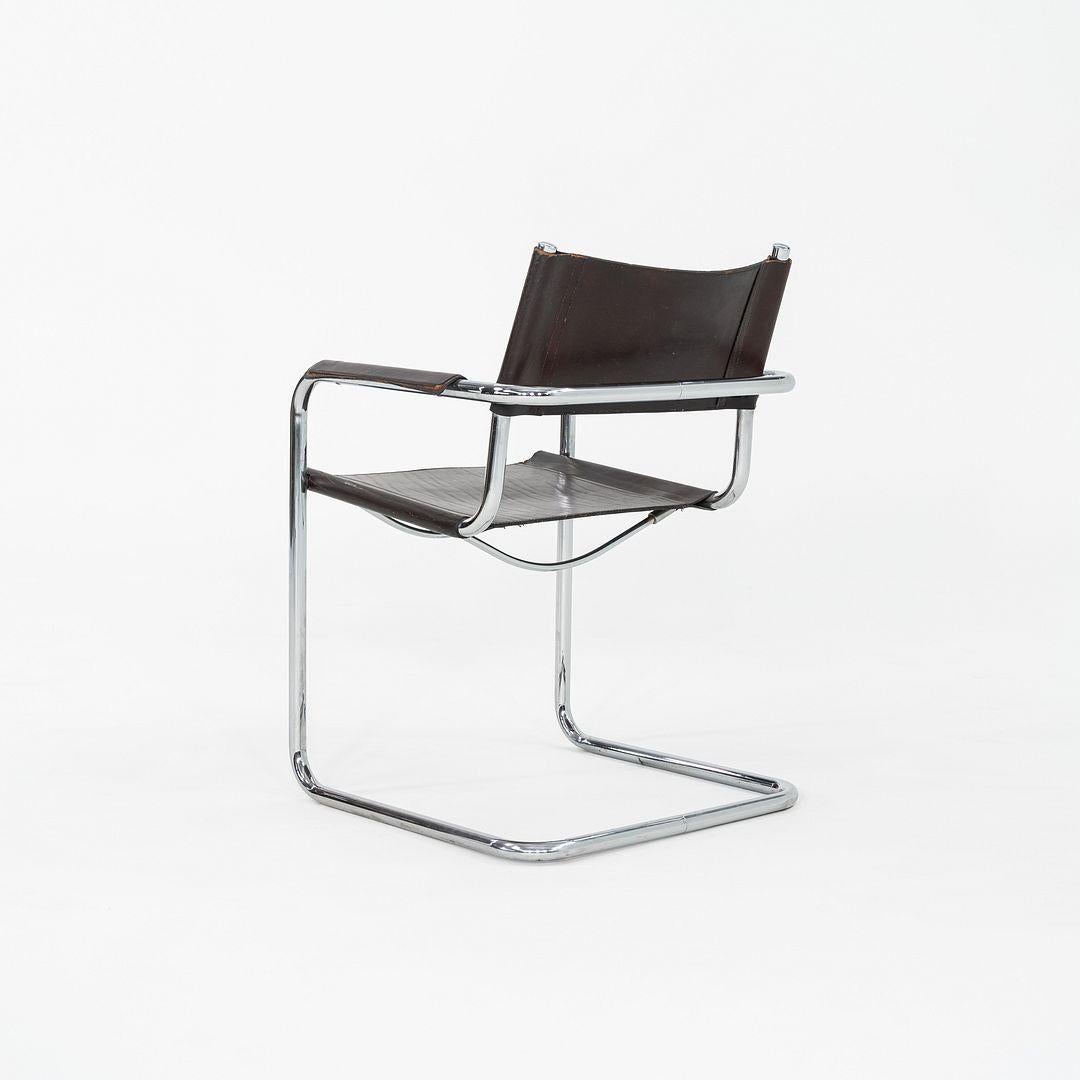 Acier 1970 Paire de chaises à bras de salle à manger Mart Stam en cuir et chrome de Matteo Grassi en vente