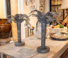 1970s Pair of Metal Table Palm Trees with Round Base
