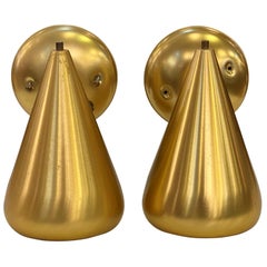 1970s Pair of Mid-Century Modern Wall Sconces Polished Brass Cone Style