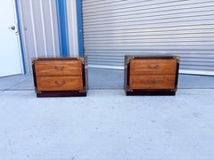 1970s Pair of Mid Century Walnut and Brass Nightstands